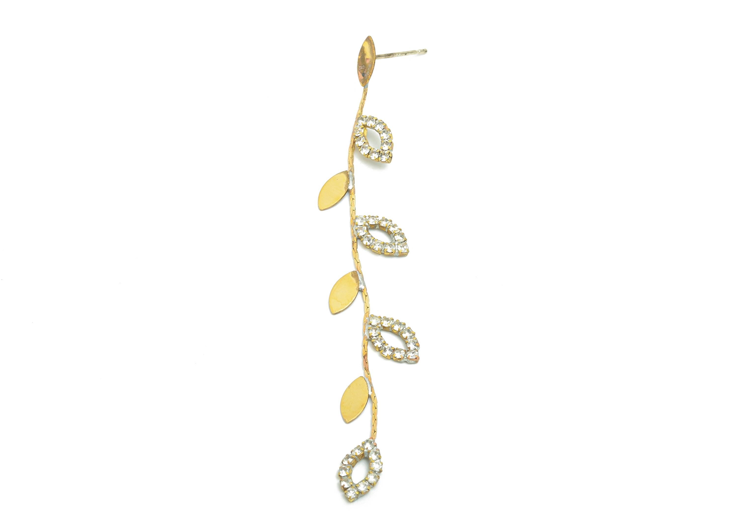 Brass Dangle CZ Leaf Earring Stud - Raw Brass Dangle Zircon Leaf Earring Post - Brass Classic Zircon Branch Earring Stud - 7x5x1mm - PP11370 - DOMEDBAZAAR