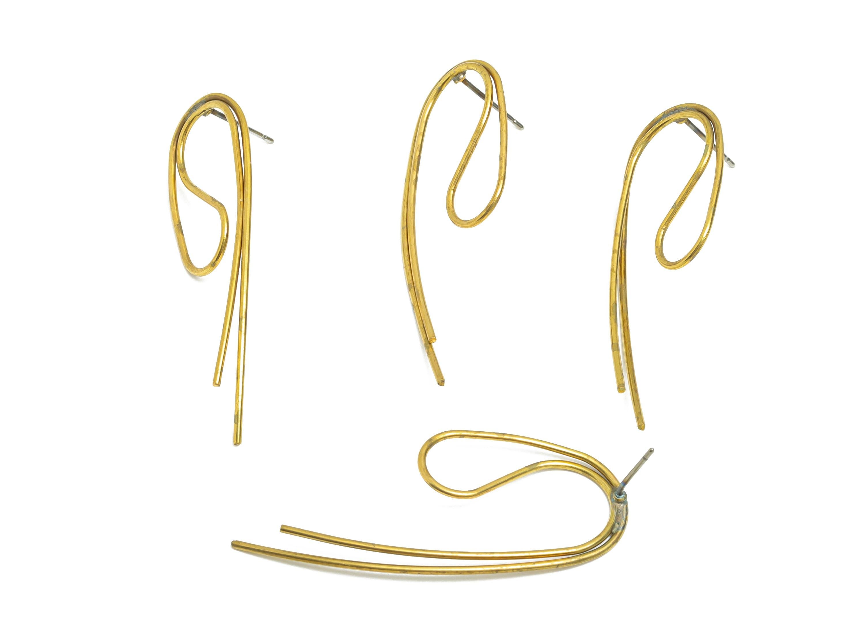 Brass Long Artistic Wire Earring Stud - Raw Brass Twisted Earring Post - Brass Unique Art Handmade Wire Earring - 7x5x1mm - PP11208 - DOMEDBAZAAR