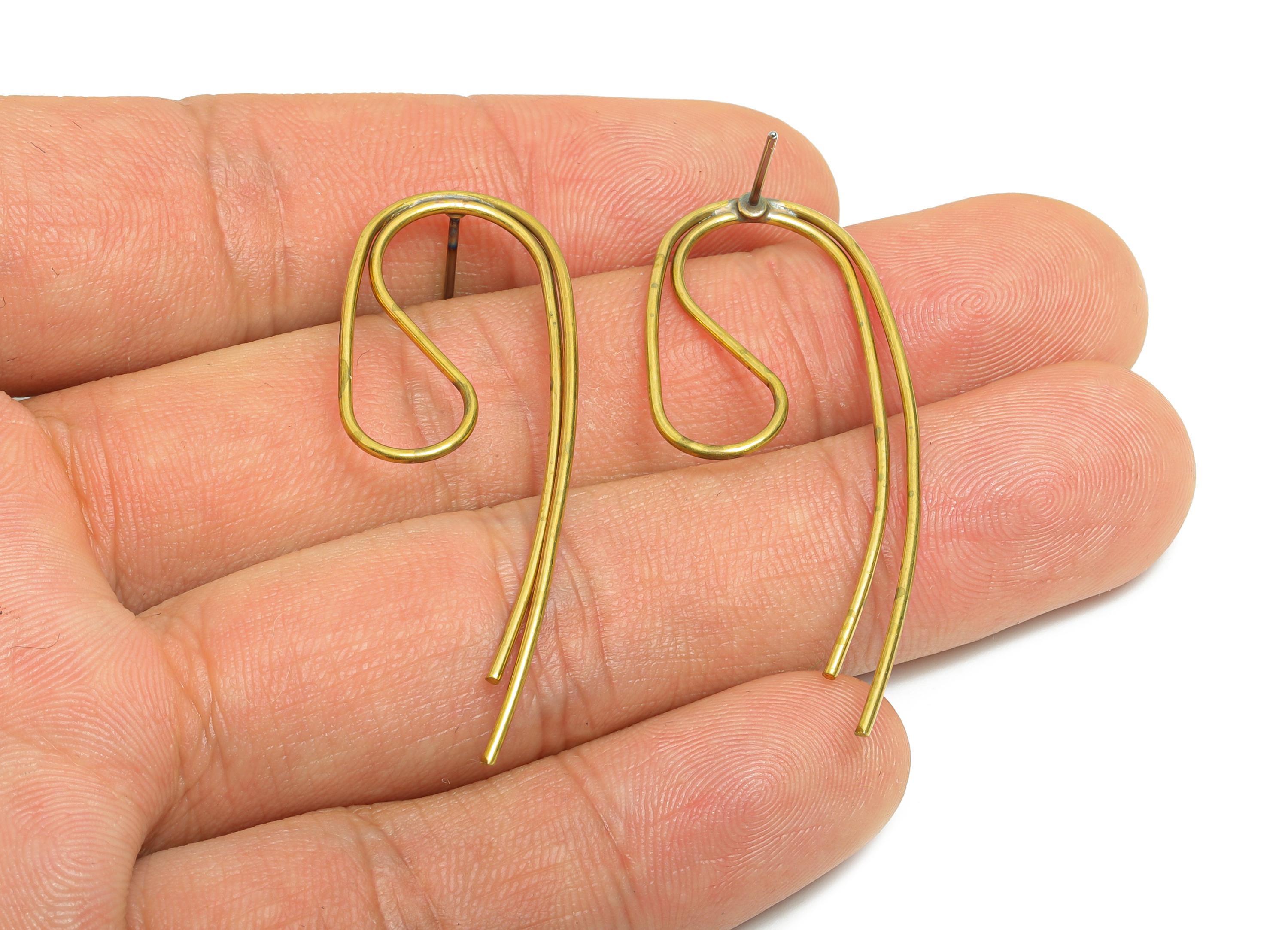 Brass Long Artistic Wire Earring Stud - Raw Brass Twisted Earring Post - Brass Unique Art Handmade Wire Earring - 7x5x1mm - PP11208 - DOMEDBAZAAR