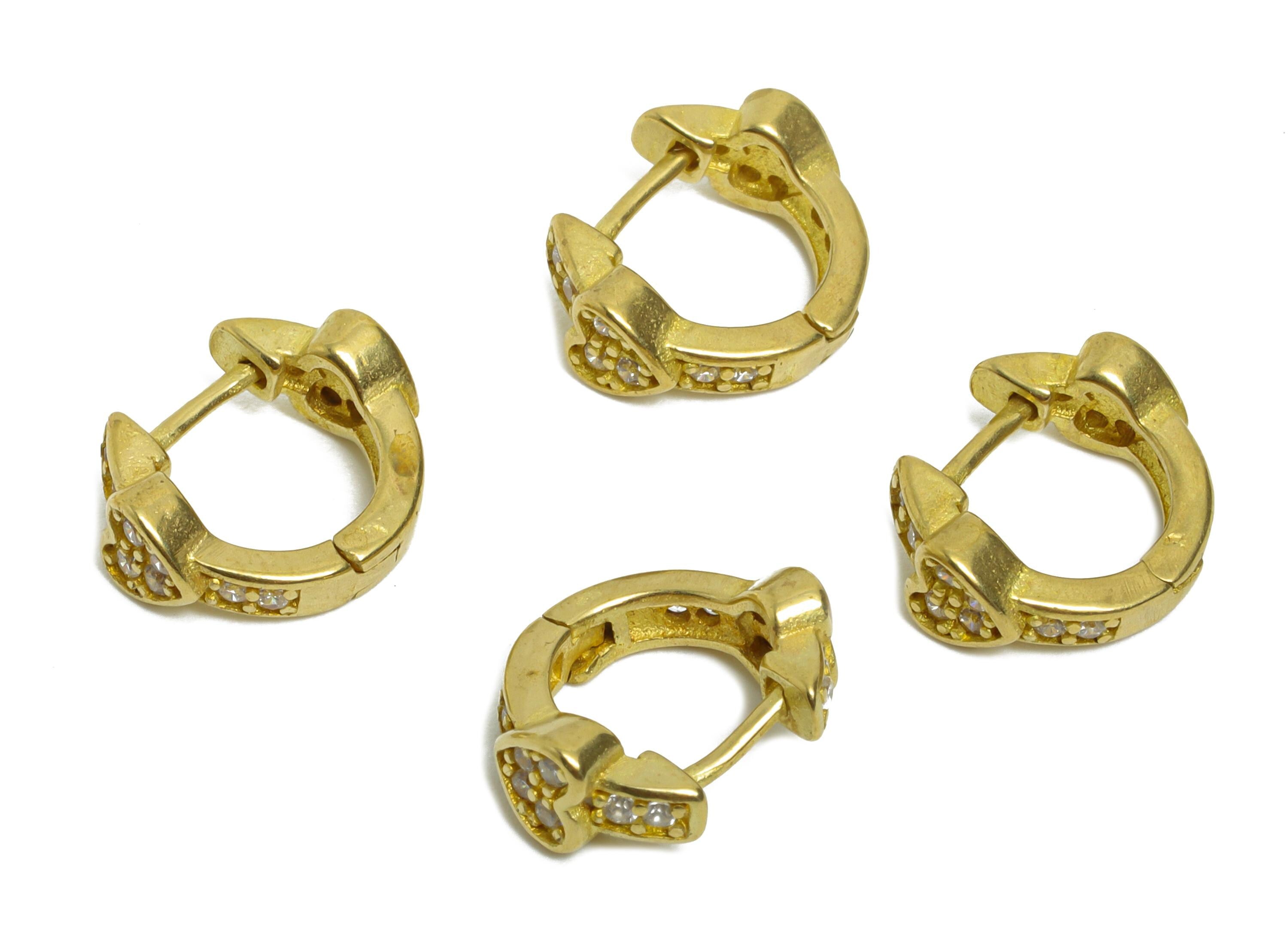 Brass CZ Huggie Hoop Earrings - Raw Brass Everyday Heart Zircon Earrings - Minimalist Brass Huggie Hoop Clasps - 11.2x9.73x4.4mm - PP11268