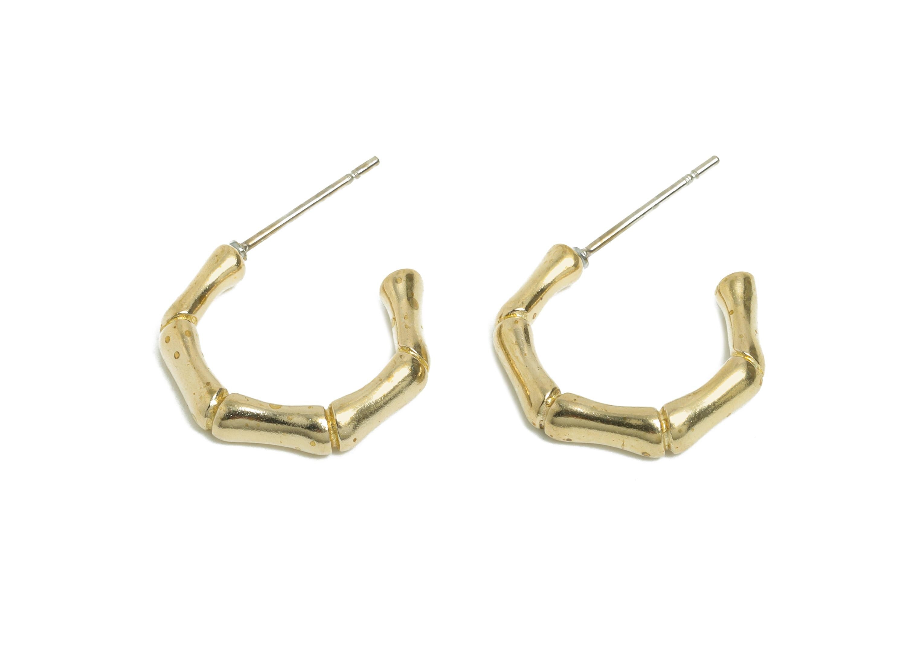 Brass Bamboo Hoop Earring Stud - Raw Brass Chunky Bamboo Earring Post - Brass Minimalist Eco Chic Hoop Earring Stud - 7x5x1mm - PP11368 - DOMEDBAZAAR