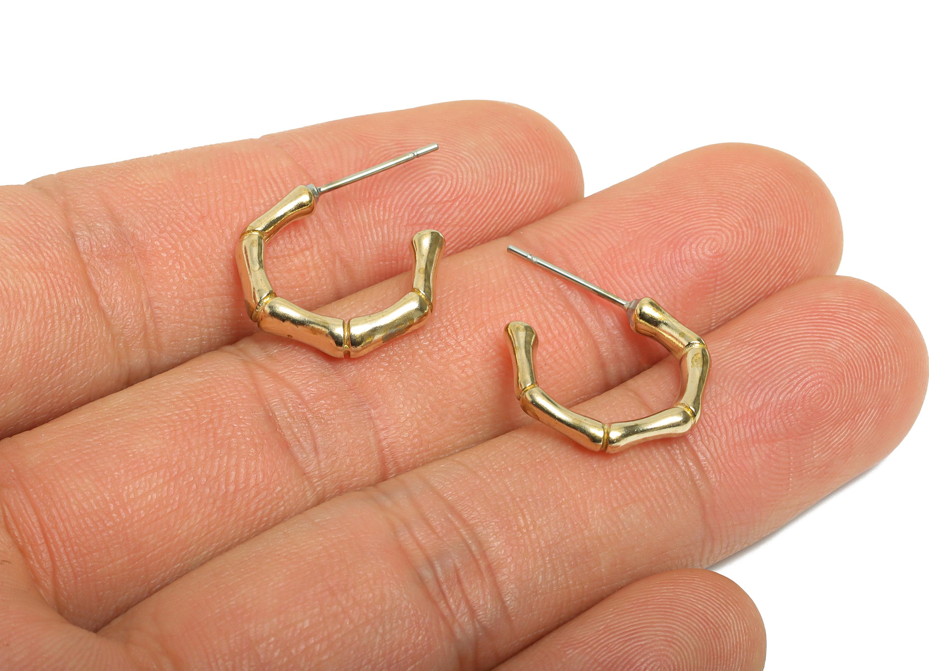 Brass Bamboo Hoop Earring Stud - Raw Brass Chunky Bamboo Earring Post - Brass Minimalist Eco Chic Hoop Earring Stud - 7x5x1mm - PP11368 - DOMEDBAZAAR