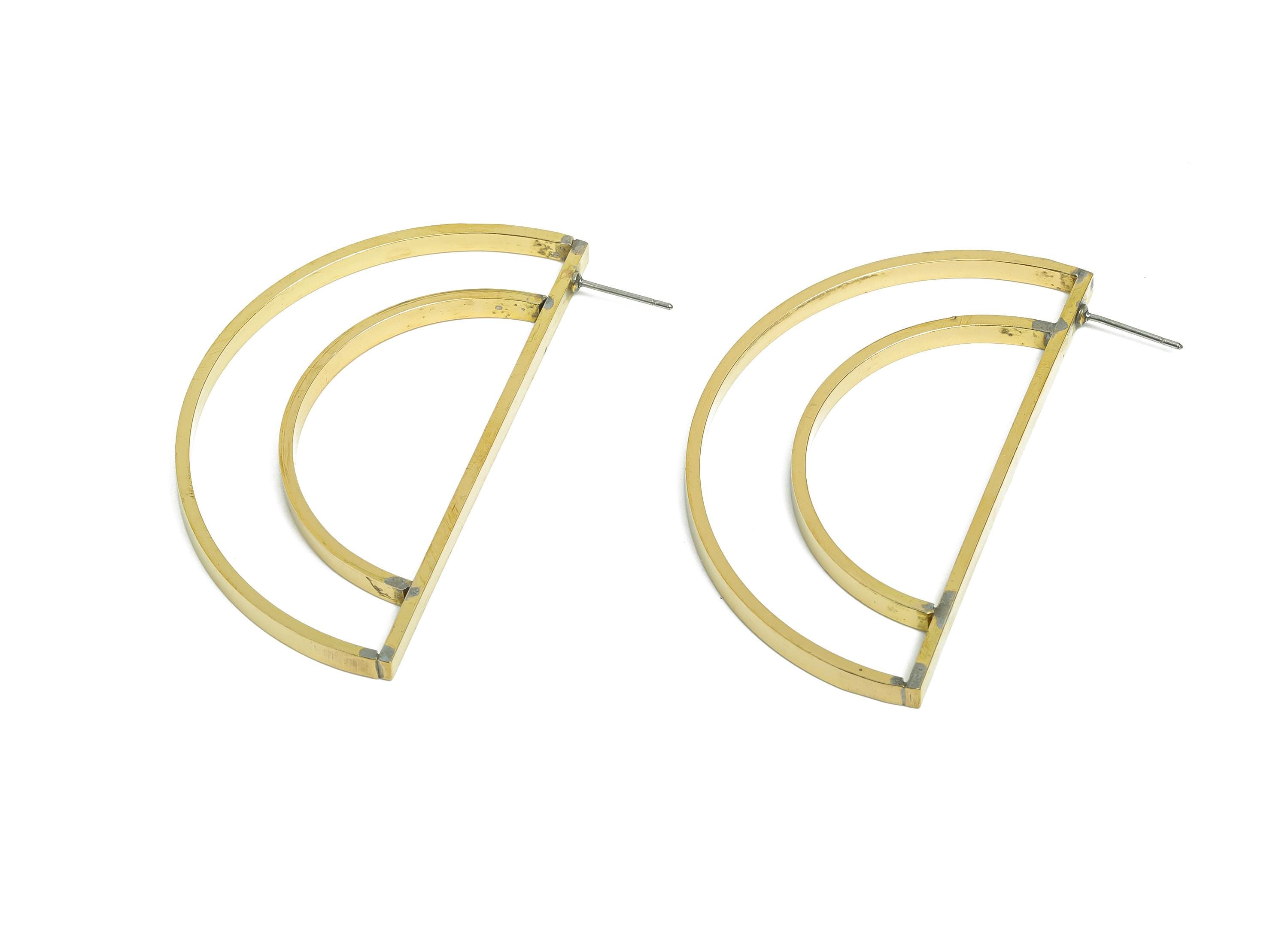 Brass Half Circle Earring Stud - Raw Brass Half Moon Outline Earring Post - Brass Geometry Minimalist Contemporary Jewelry - 7x5x1mm-PP11218 - DOMEDBAZAAR