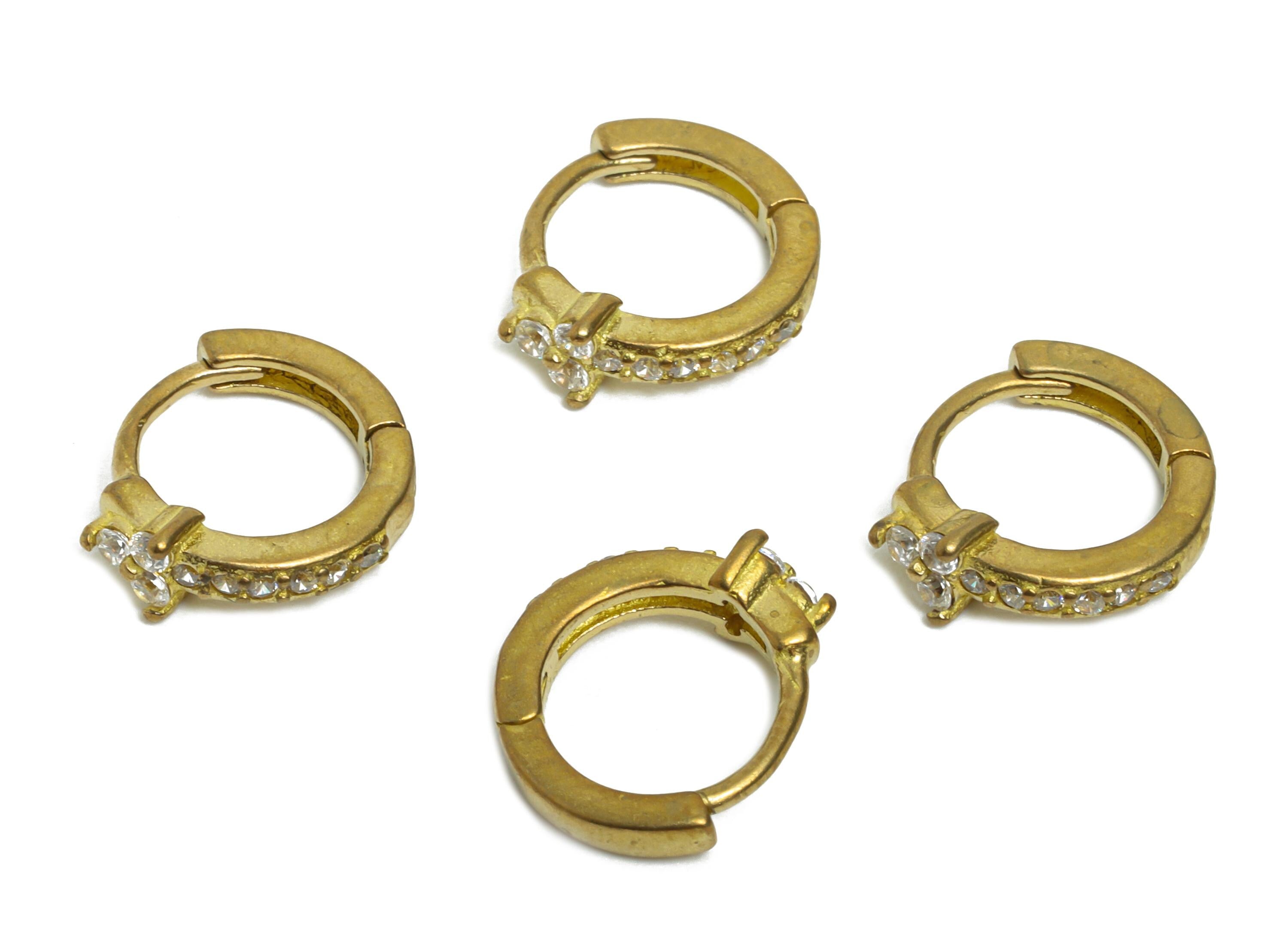 Brass CZ Round Huggie Hoop Earring - Raw Brass Circle Zircon Earring - Dainty Huggie Hoop Clasp - Earring Finding - 11.6x9.9x3.9mm - PP11295 - DOMEDBAZAAR