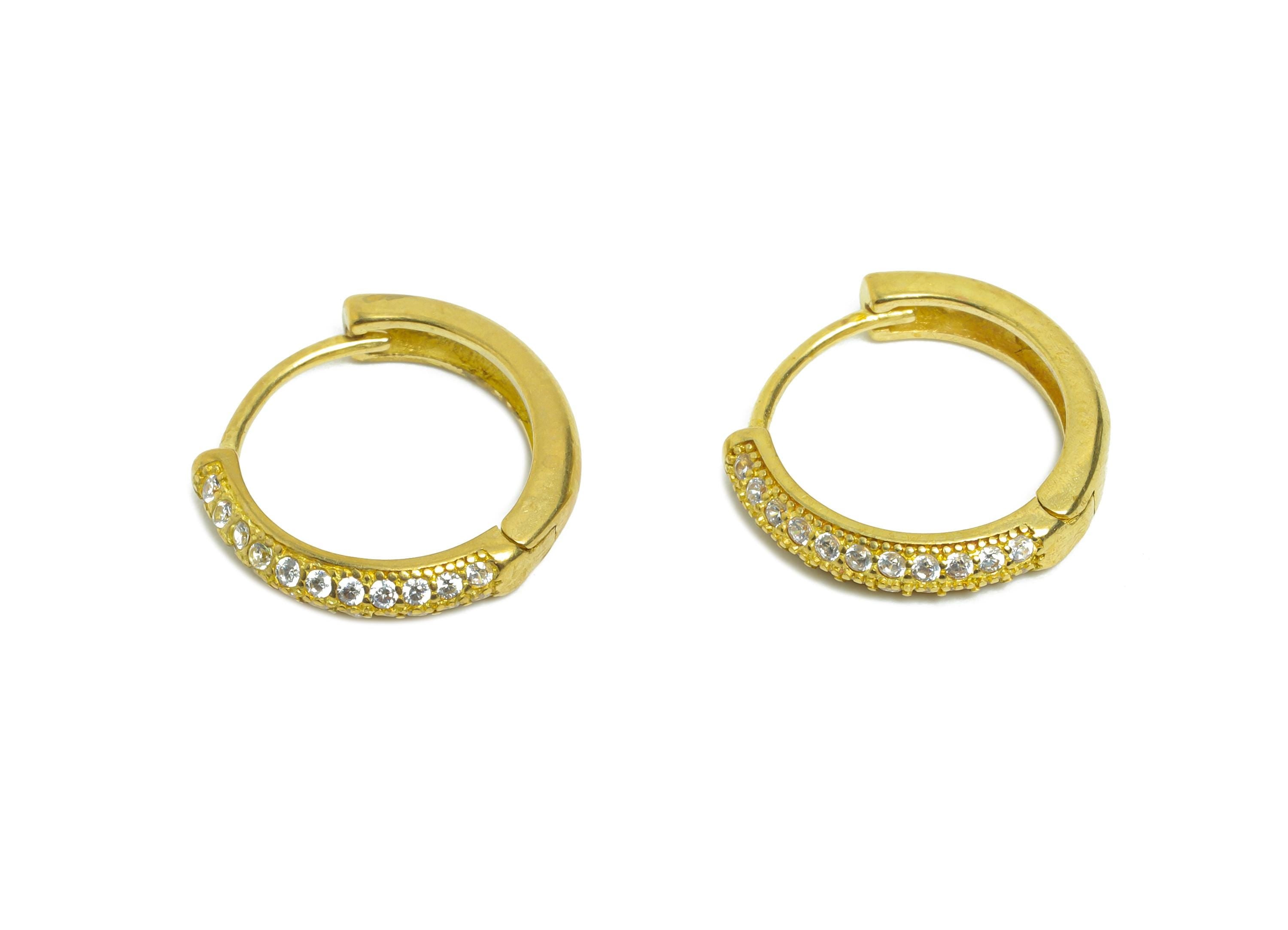 Brass CZ Round Huggie Hoop Earring - Mini Raw Brass Zircon Earring - Dainty Huggie Hoop Clasp - Earring Finding - 14.5x13.58x2.8mm - PP11301 - DOMEDBAZAAR