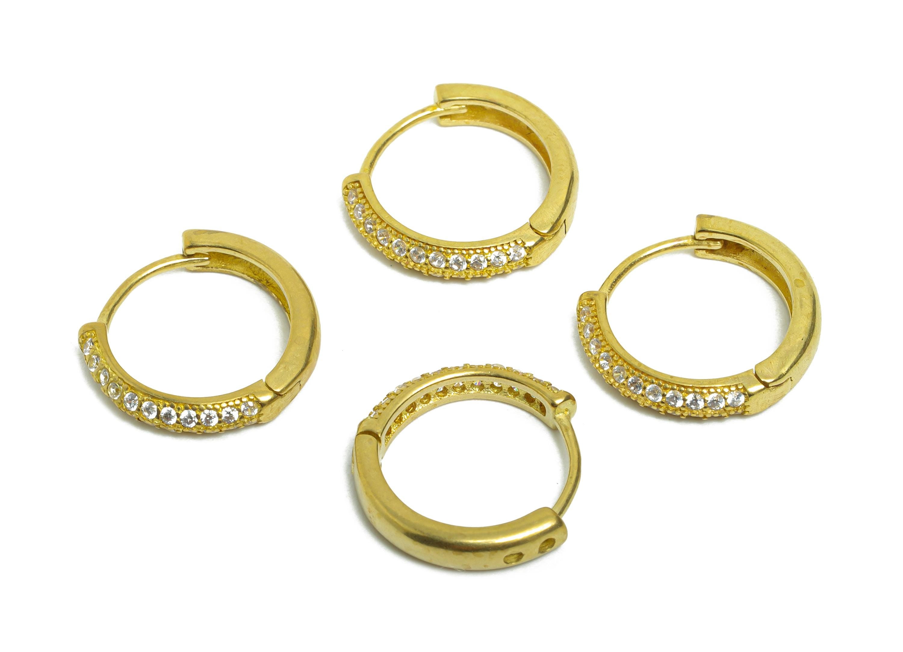 Brass CZ Round Huggie Hoop Earring - Mini Raw Brass Zircon Earring - Dainty Huggie Hoop Clasp - Earring Finding - 14.5x13.58x2.8mm - PP11301 - DOMEDBAZAAR