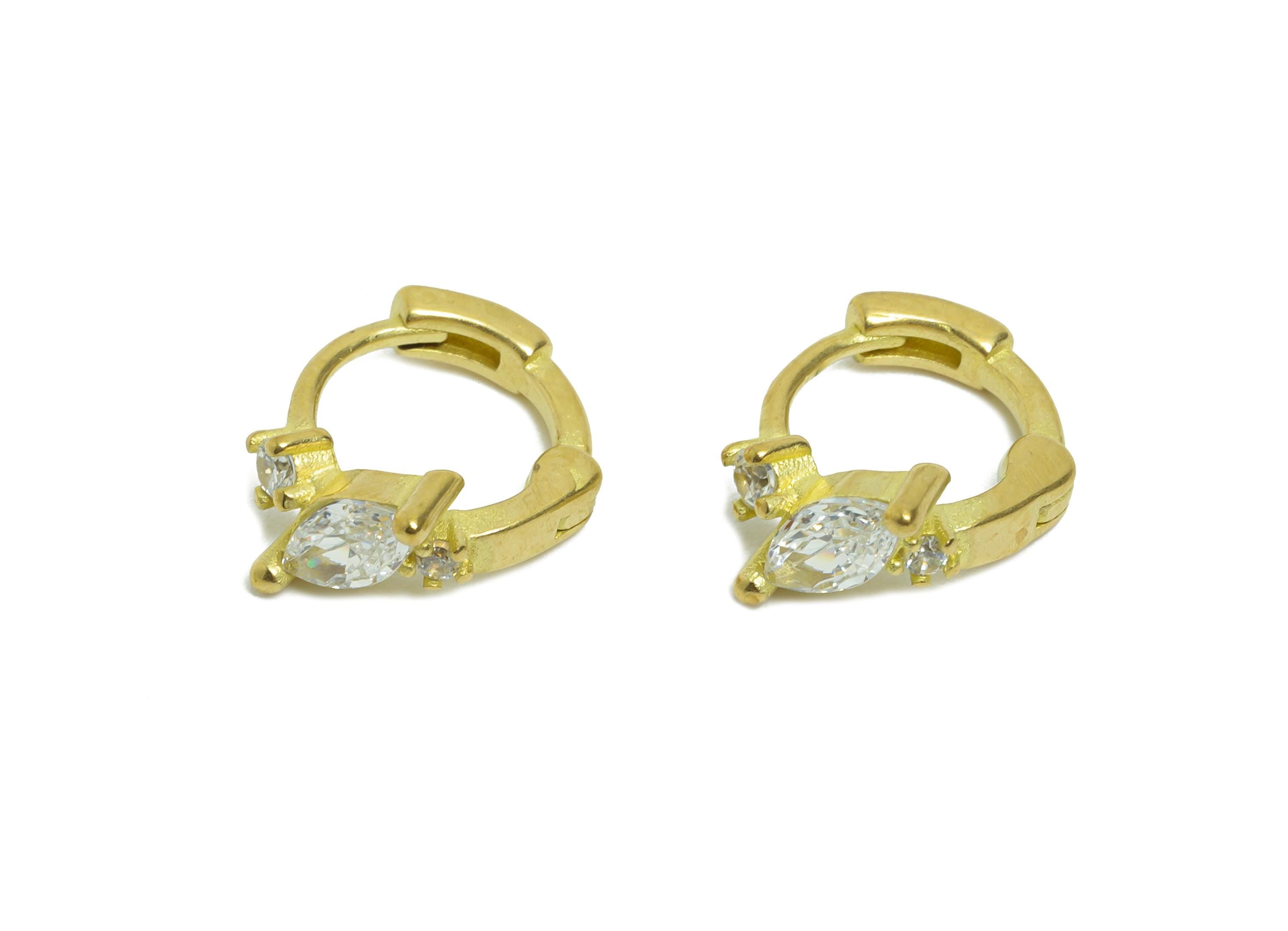 Brass CZ Huggie Hoop Earring - Raw Brass Marquise Zircon Earring - Refined Huggie Hoop Clasp - Jewelry Finding - 11.95x10.2x5mm - PP11274 - DOMEDBAZAAR