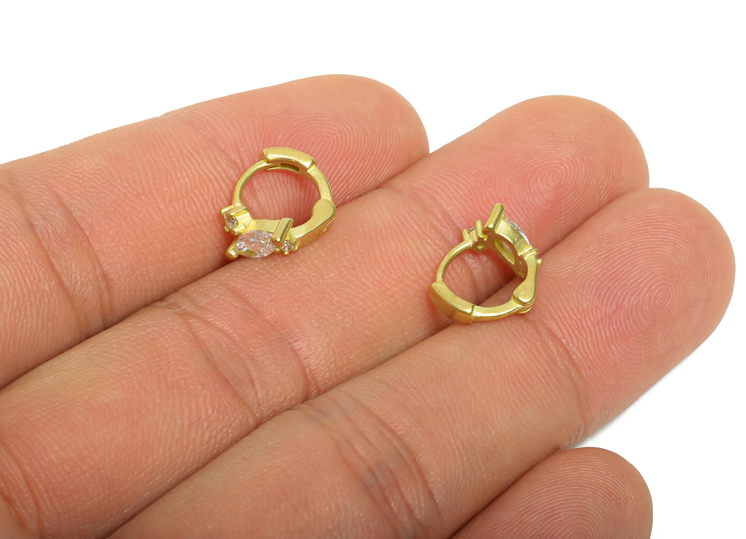 Brass CZ Huggie Hoop Earring - Raw Brass Marquise Zircon Earring - Refined Huggie Hoop Clasp - Jewelry Finding - 11.95x10.2x5mm - PP11274 - DOMEDBAZAAR