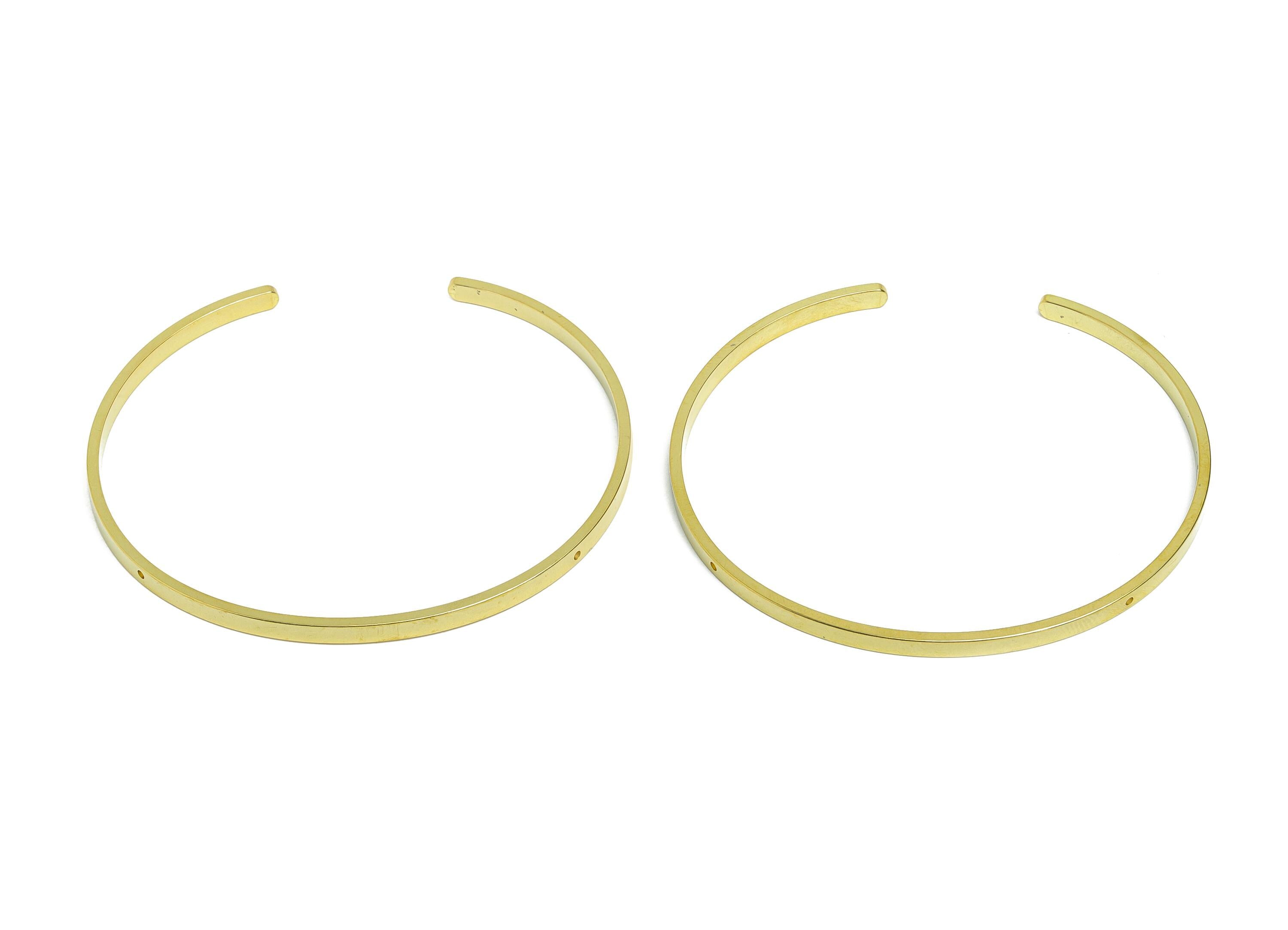 1.5*3mm Brass Bangle Bracelet - Raw Brass Minimalist Open Cuff Bracelet With 2 Holes - Customizable Holes For Beading - 62x55x3mm - PP11201
