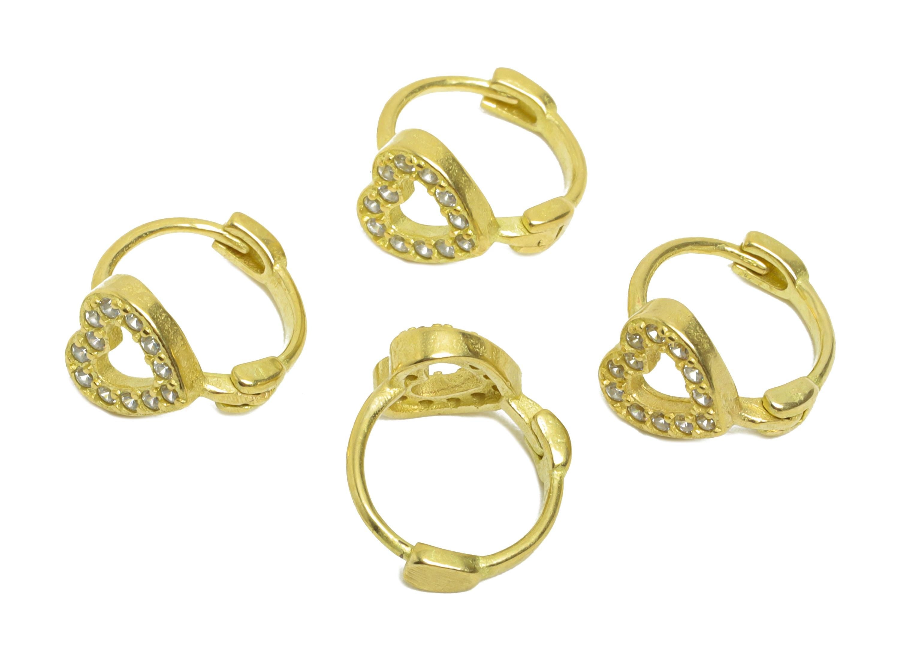 Brass CZ Huggie Hoop Earrings - Raw Brass Everyday Heart Zircon Earrings - Minimalist Brass Huggie Hoop Clasps - 11.9x9.9x6.85mm - PP11298 - DOMEDBAZAAR