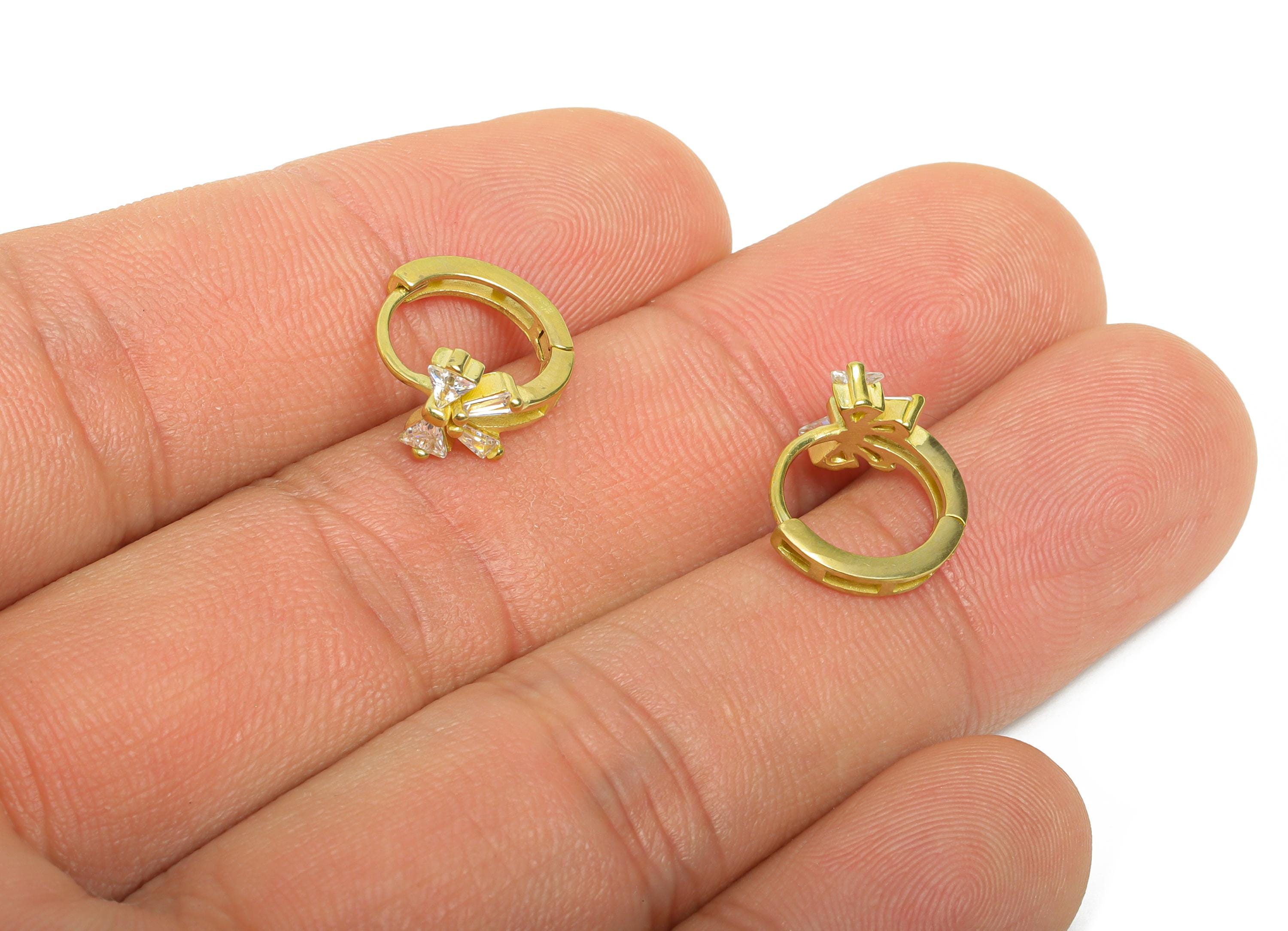 Brass CZ Bow Huggie Hoop Earring - Cute Raw Brass Bow Zircon Earring - Dainty Huggie Hoop Clasp - Earring Finding - 8.35x6x1.68mm - PP11285 - DOMEDBAZAAR