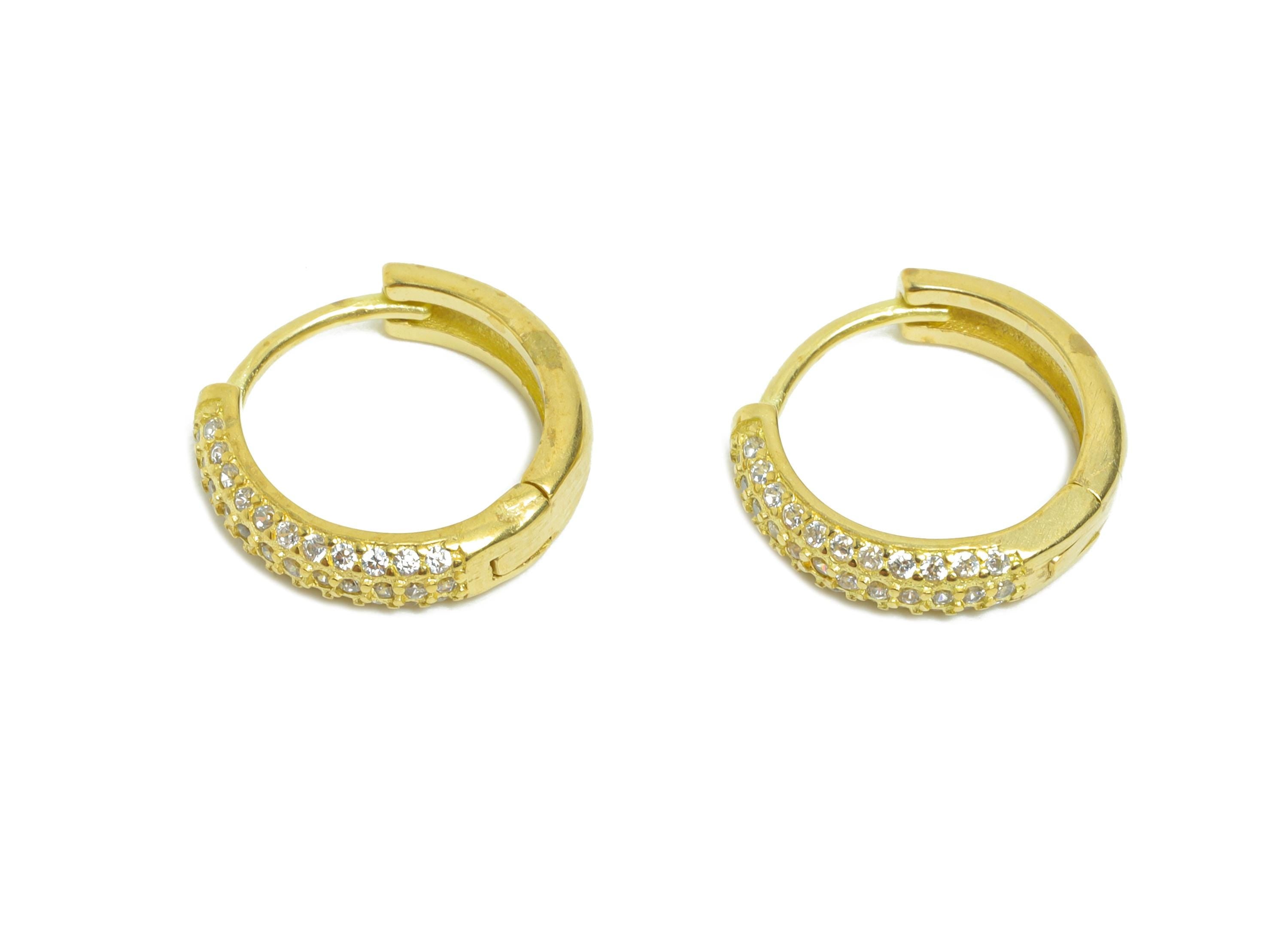 Brass CZ Round Huggie Hoop Earring - Everyday Raw Brass Zircon Earring - Dainty Huggie Hoop Clasp - Jewelry Finding - 13.18x12x3mm - PP11310 - DOMEDBAZAAR