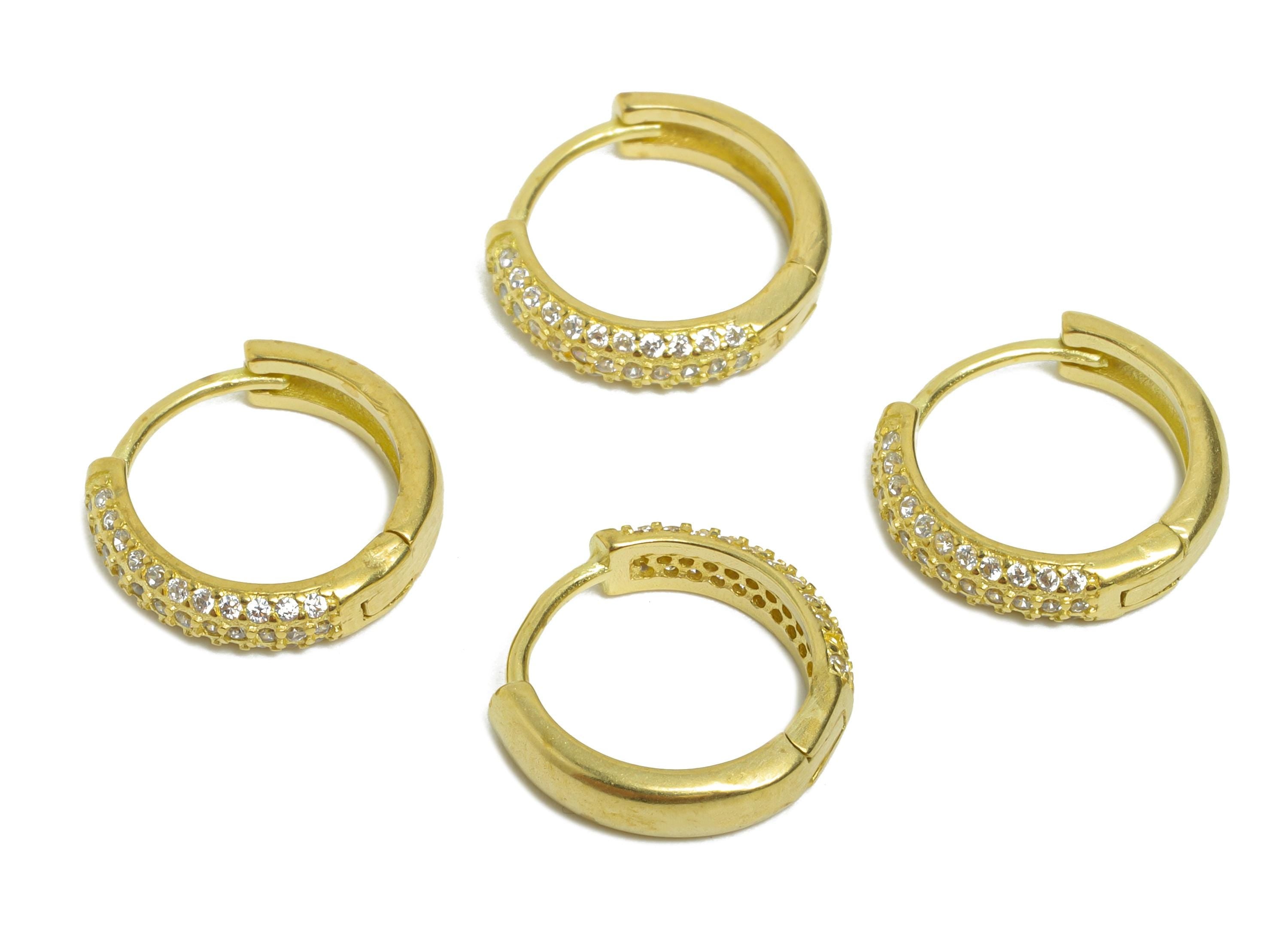 Brass CZ Round Huggie Hoop Earring - Everyday Raw Brass Zircon Earring - Dainty Huggie Hoop Clasp - Jewelry Finding - 13.18x12x3mm - PP11310 - DOMEDBAZAAR