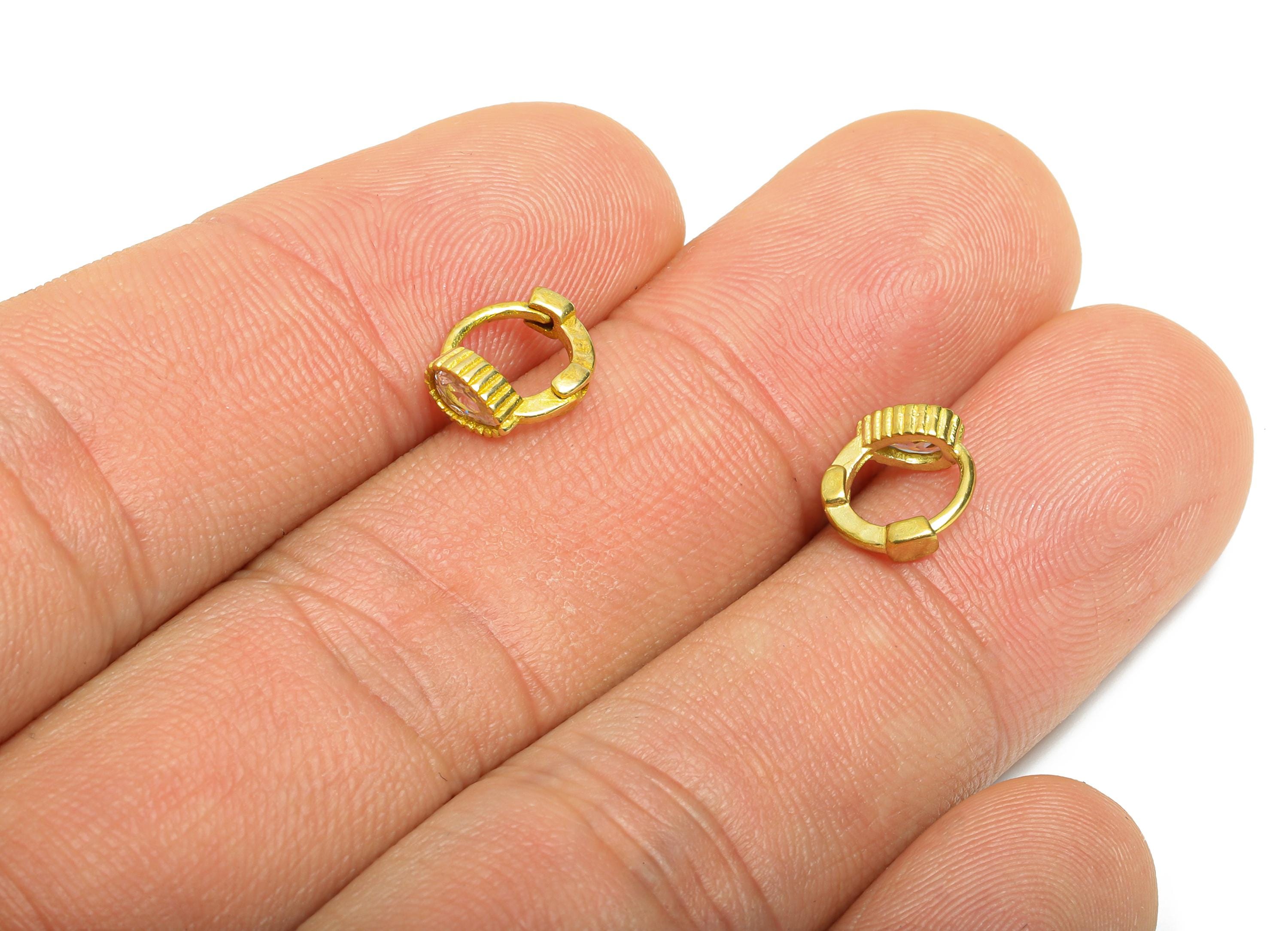 Brass CZ Round Huggie Hoop Earring - Tiny Raw Brass Drop Zircon Earring - Textured Huggie Hoop Clasp - Jewelry Finding - 9x8x4mm - PP11265 - DOMEDBAZAAR