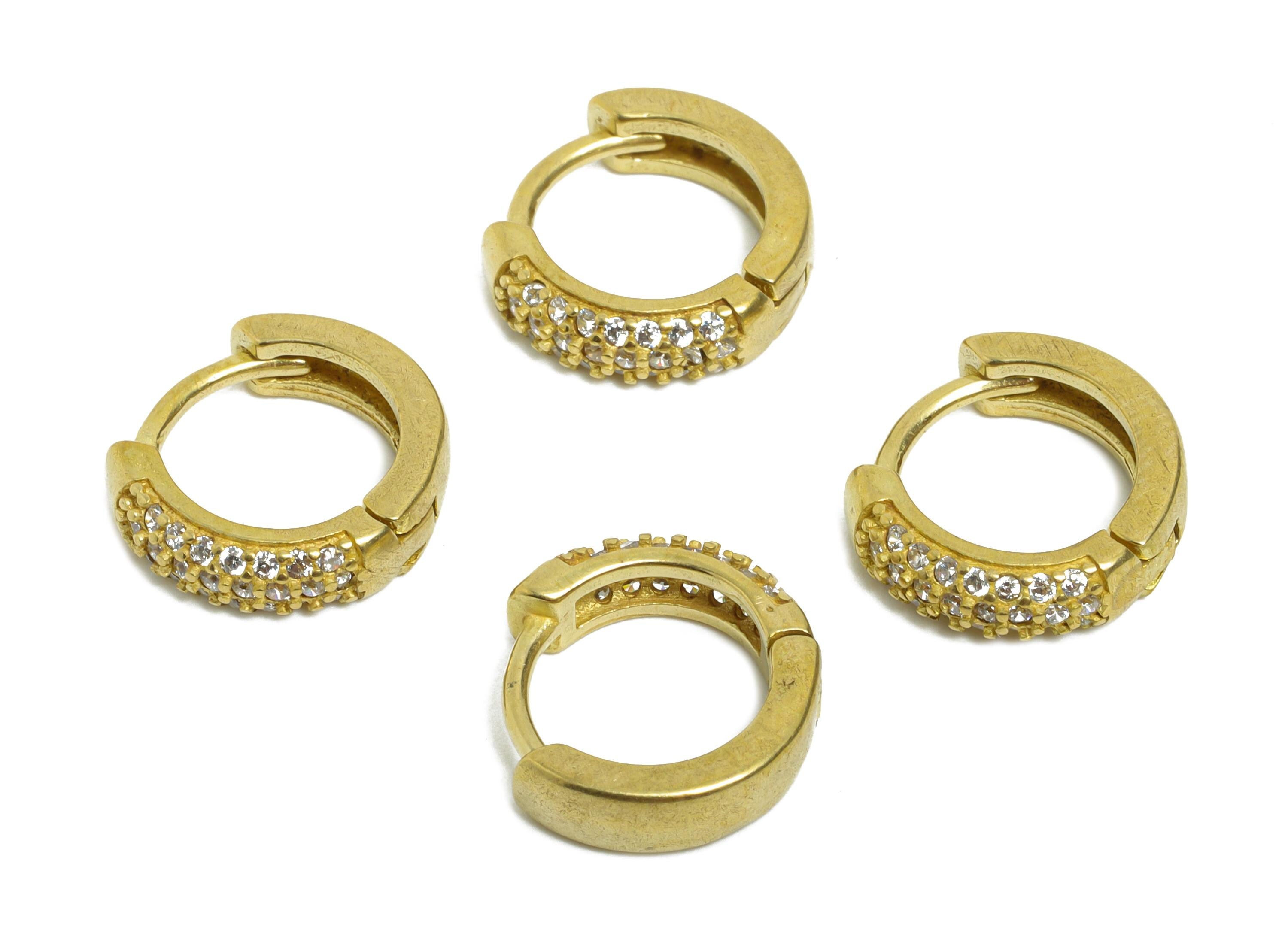 Brass CZ Round Huggie Hoop Earring - Raw Brass Zircon Earring - Sparkling Huggie Hoop Clasp - Jewelry Finding - 12.83x11.05x3.3mm - PP11277 - DOMEDBAZAAR