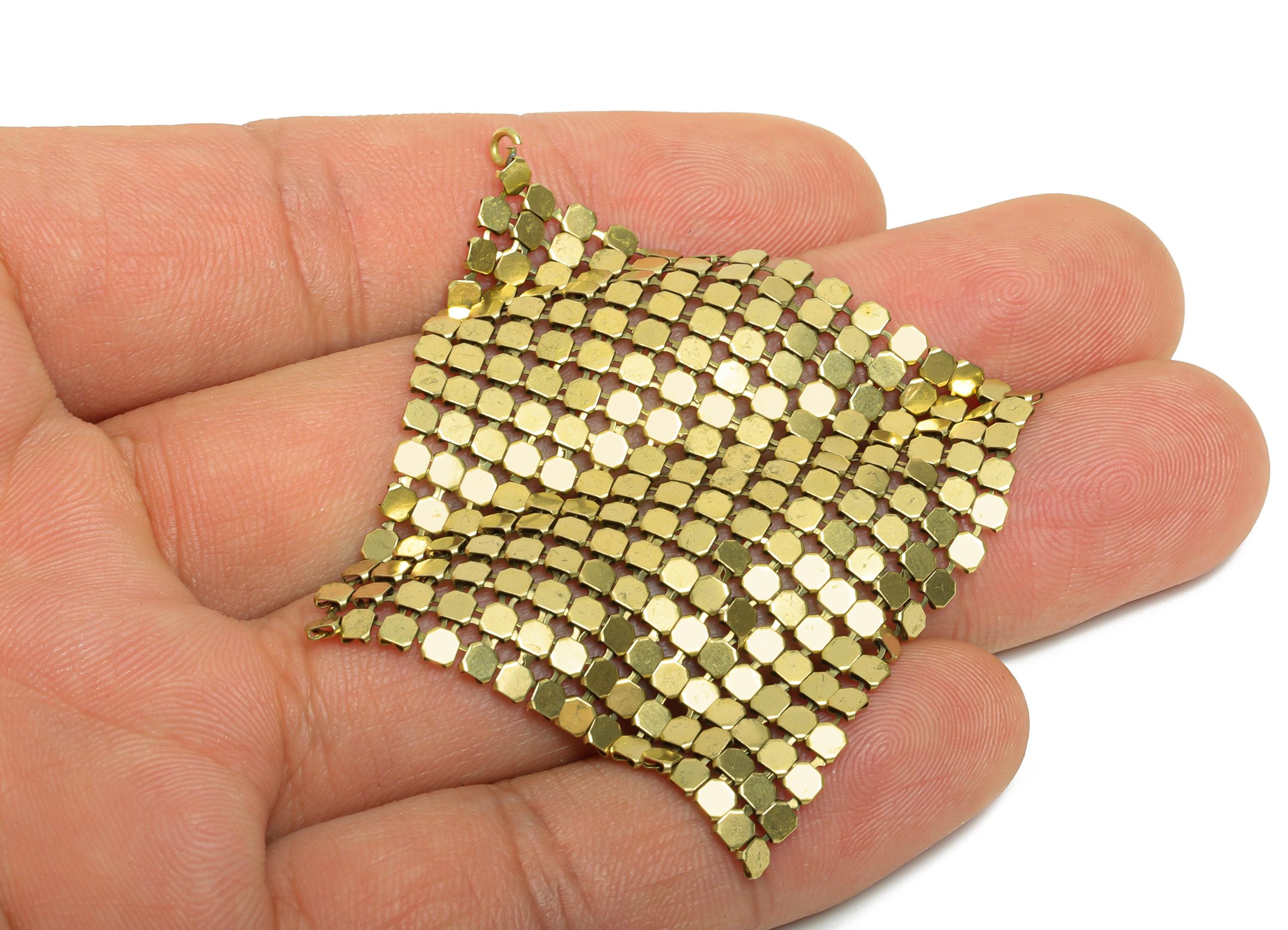 Brass Mesh Fabric Panel Earring Charm - Raw Brass 5x5mm Square Mesh Earring Charms - Flexible Sequin Chainmail Sheet - 5x5x1.57mm - PP11397 - DOMEDBAZAAR