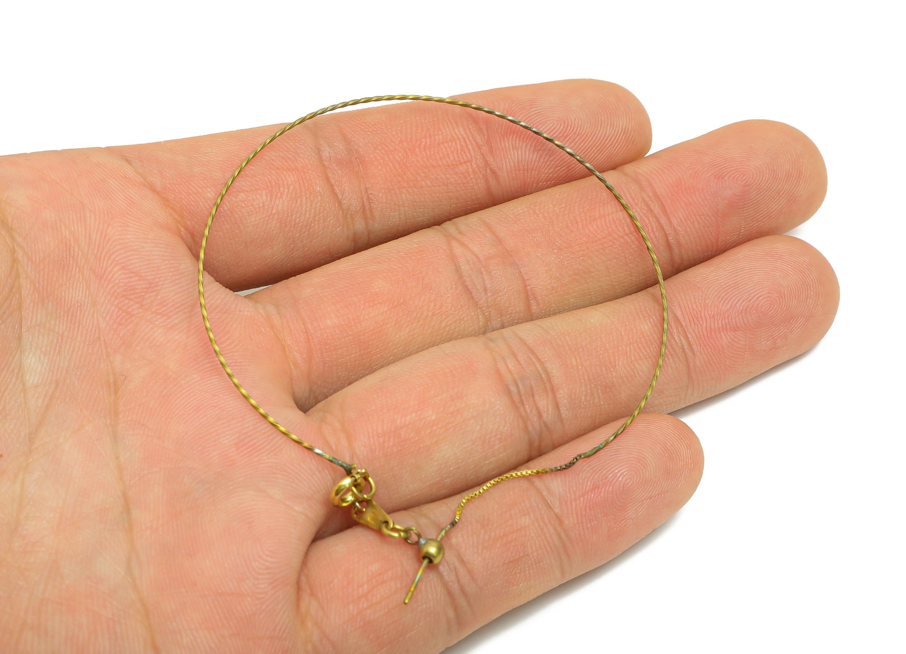 Brass Customizable Bracelet Base - Raw Brass 0.8mm Diameter Wire - Rubber Stopper - Adjustable Bracelet For Beading - 63x58x0.7mm - PP11372 - DOMEDBAZAAR