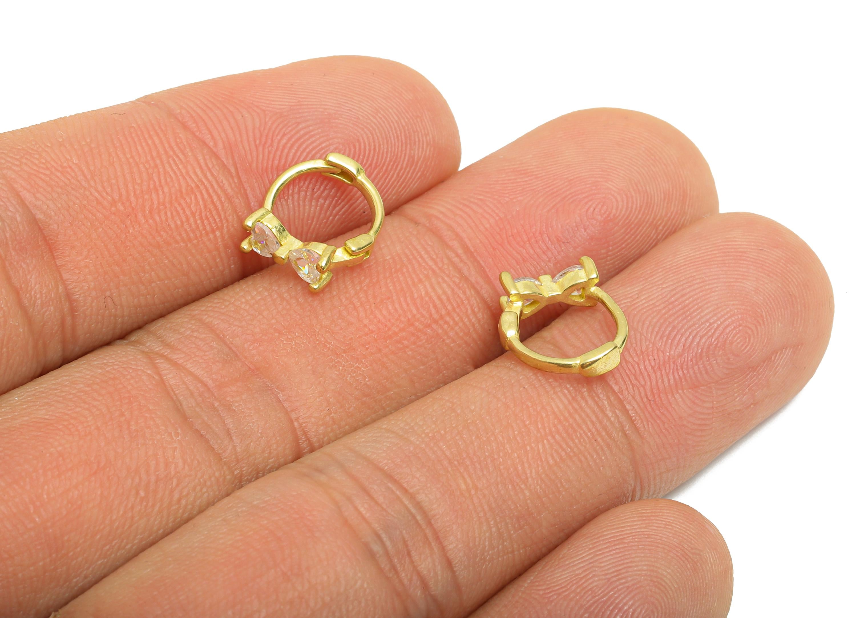 Brass CZ Bow Huggie Hoop Earring - Cute Raw Brass Bow Zircon Earring - Dainty Huggie Hoop Clasp - Earring Finding - 11.77x10x3.7mm - PP11264 - DOMEDBAZAAR