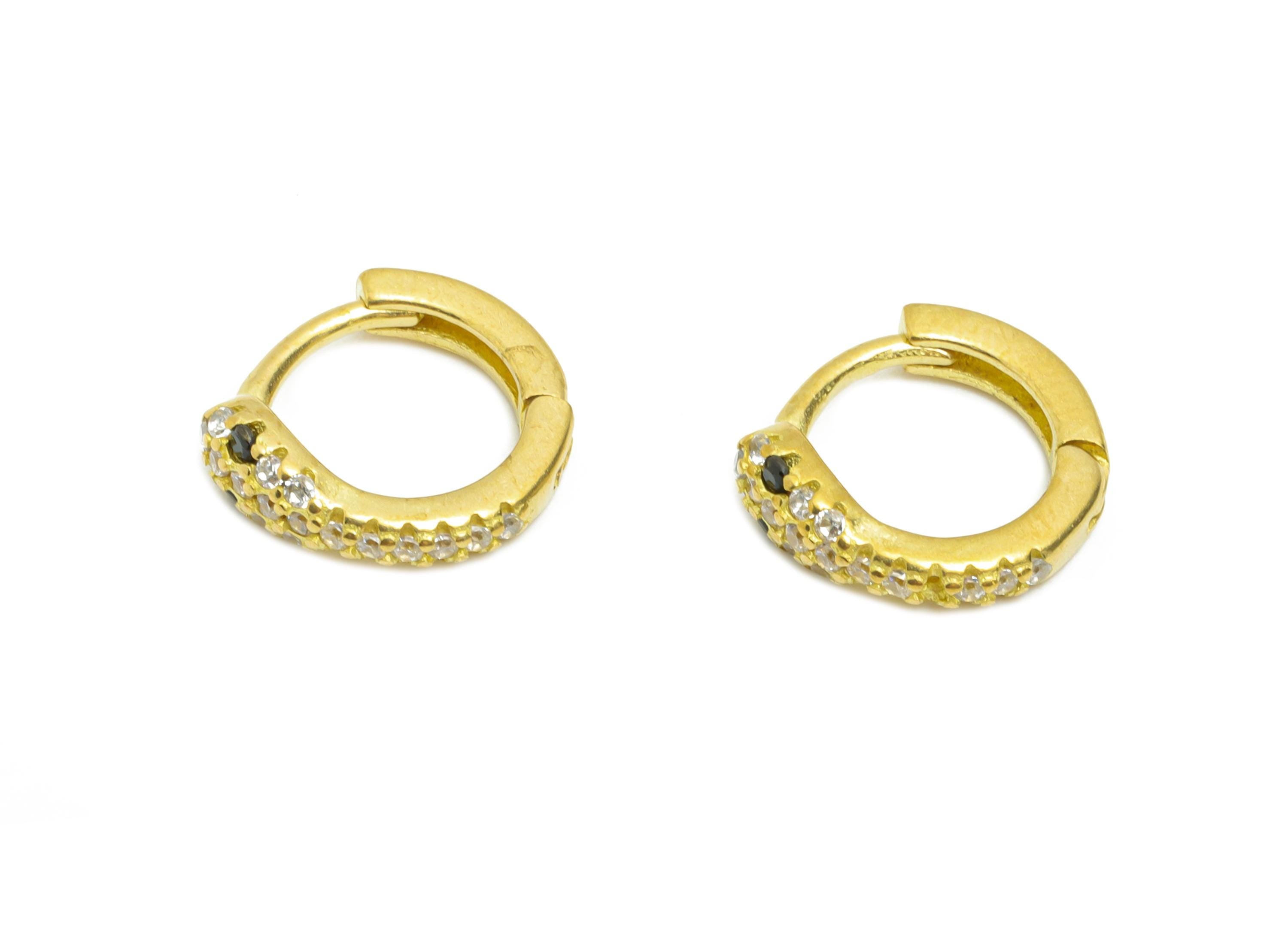 Brass CZ Huggie Hoop Earring - Raw Brass Snake Zircon Earring - Statement Huggie Hoop Clasp - Earring Finding - 10.82x10x3.37mm - PP11304 - DOMEDBAZAAR