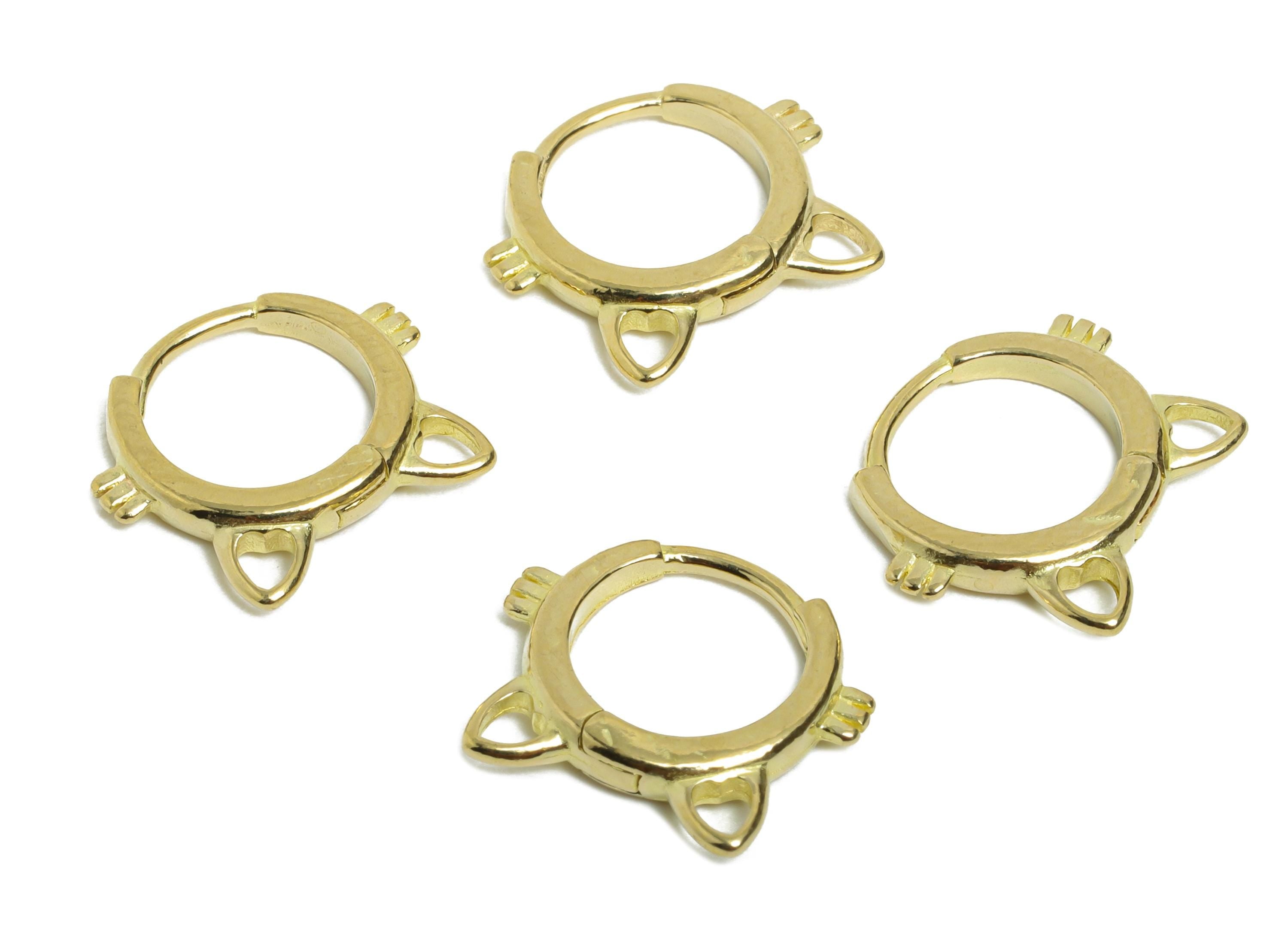 Brass Cat Huggie Hoop Earring - Raw Brass Cat Face Earring - Kawaii Animal Huggie Hoop Clasp - Jewelry Finding - 13.9x12.15x2.27mm - PP11276 - DOMEDBAZAAR