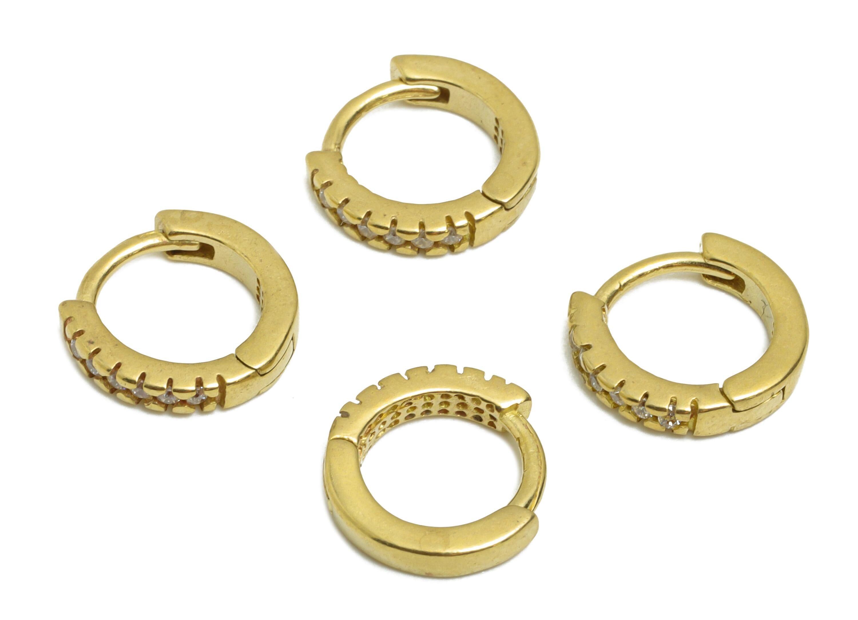 Brass CZ Round Huggie Hoop Earring - Mini Raw Brass Zircon Earring - Classic Huggie Hoop Clasp - Earring Finding - 9.88x9.25x2mm - PP11325 - DOMEDBAZAAR