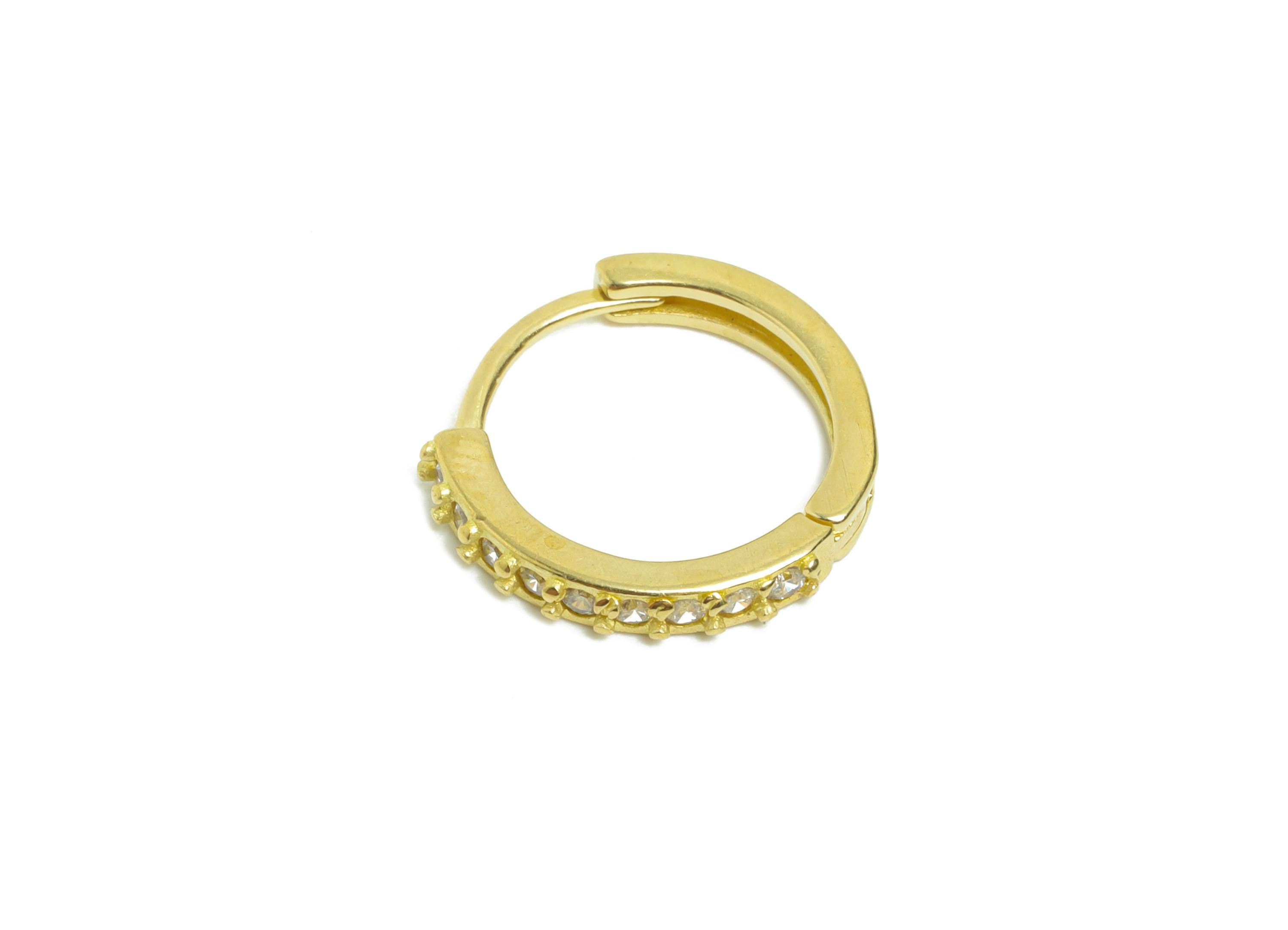 Brass CZ Circle Huggie Hoop Earring - Raw Brass Zircon Earring - Sparkling Huggie Hoop Clasp - Jewelry Finding - 13.8x12.87x2.24mm - PP11271 - DOMEDBAZAAR