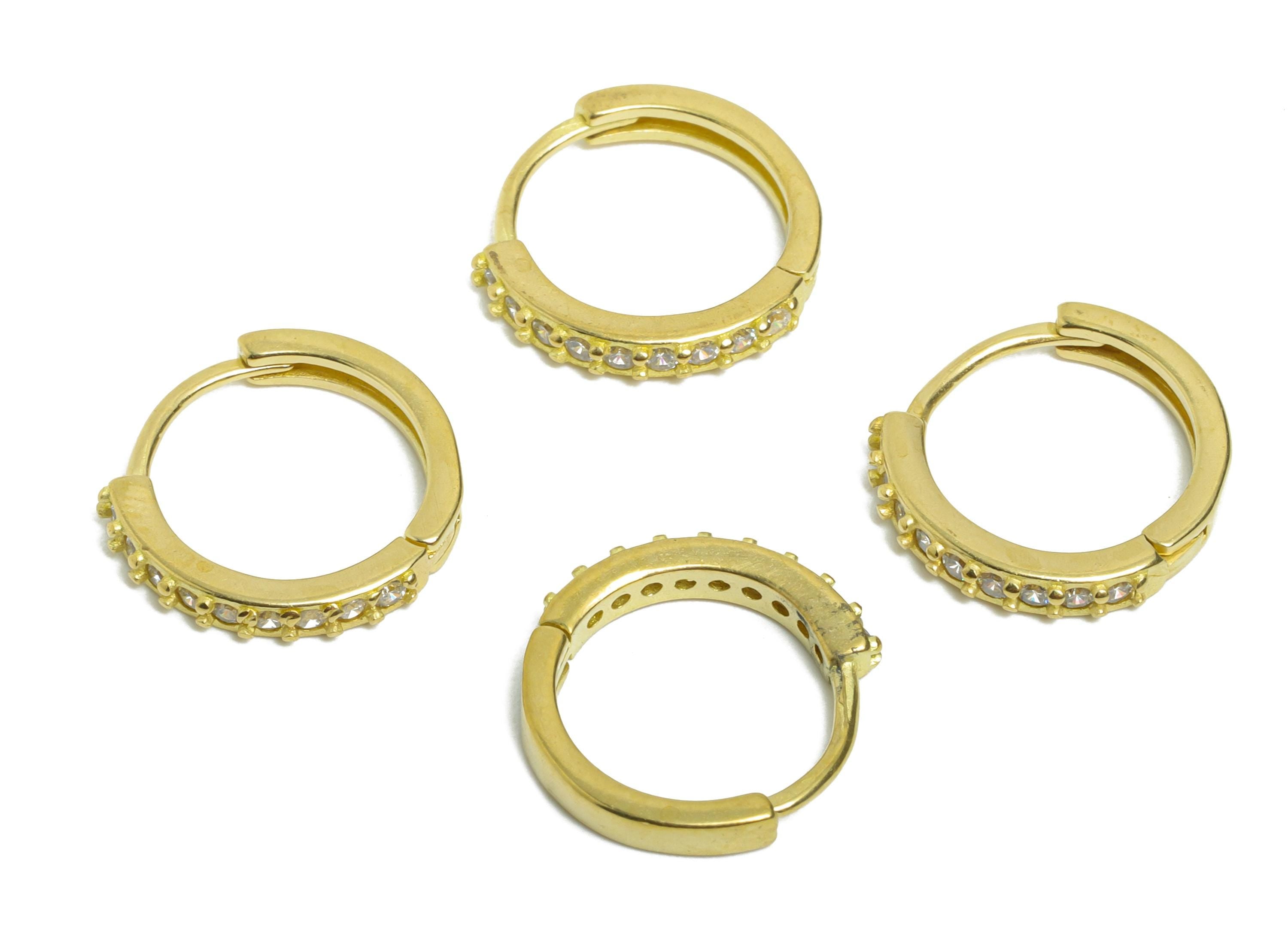 Brass CZ Circle Huggie Hoop Earring - Raw Brass Zircon Earring - Sparkling Huggie Hoop Clasp - Jewelry Finding - 13.8x12.87x2.24mm - PP11271 - DOMEDBAZAAR