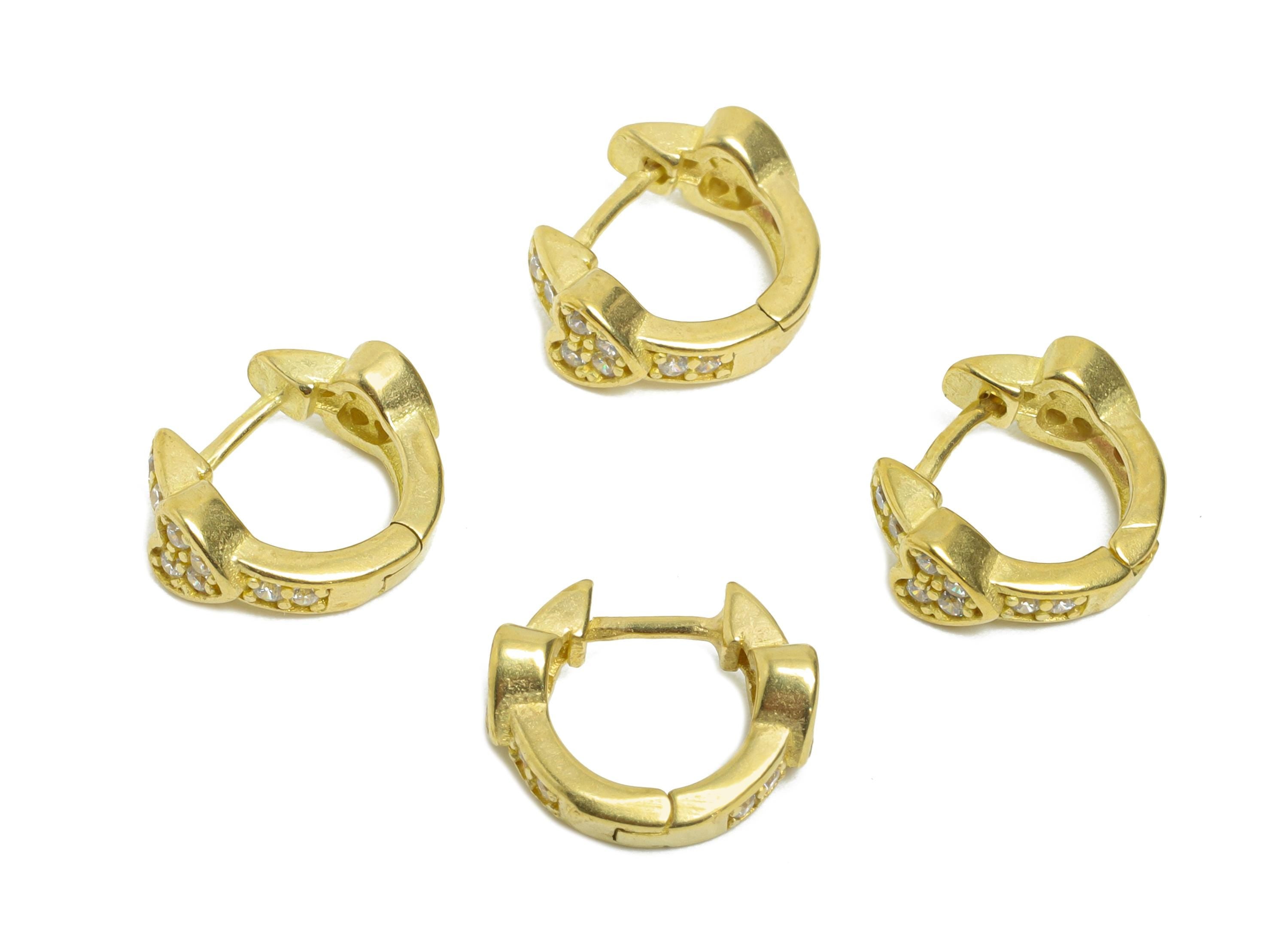 Brass CZ Heart Huggie Hoop Earring - Raw Brass Zircon Hoop Earring - Sparkling Huggie Hoop Clasp - Everyday Wear - 11.67x11.03x2mm - PP11330 - DOMEDBAZAAR