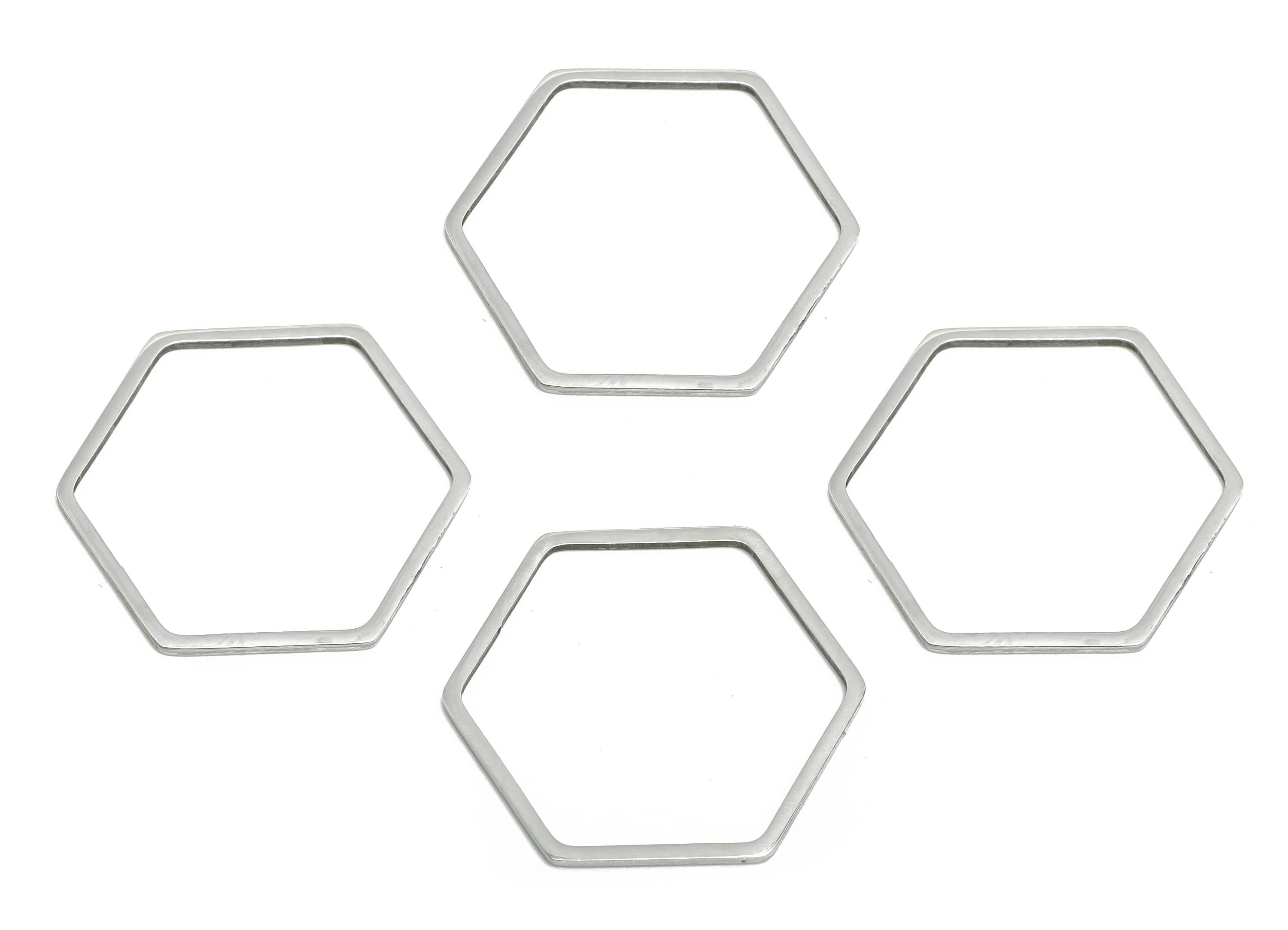 22mm Steel Hexagon Ring Earring Charm - Geometric Jewelry Connector for DIY Making - Lightweight Hollow Hexagon Charm -22x19.8x0.9mm -SS2679 - DOMEDBAZAAR