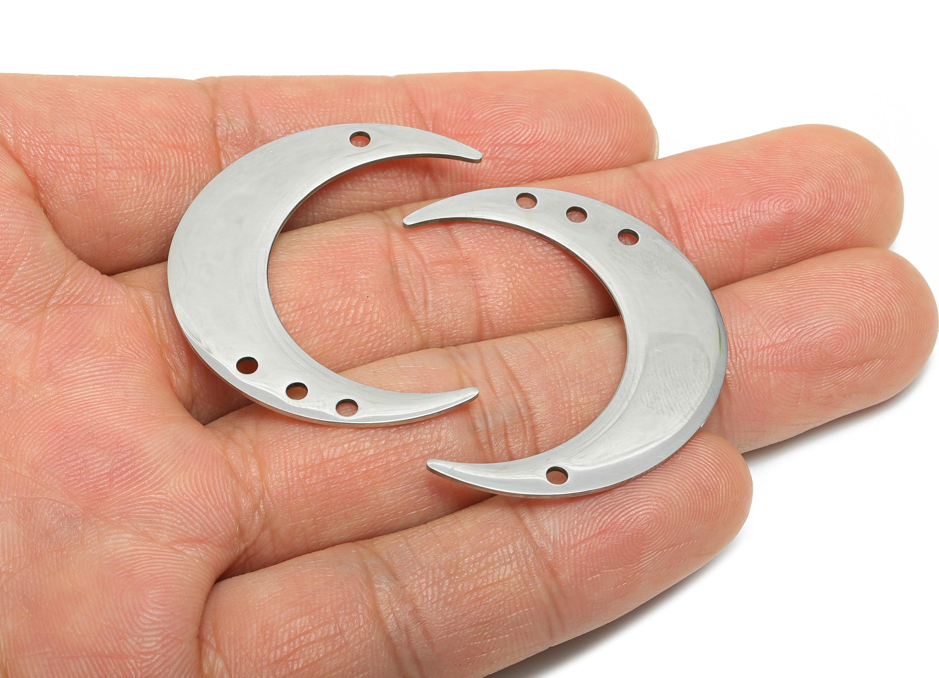 Steel Crescent Connector - Steel Moon Jewelry Charm - Celestial Jewelry Supply - Moon Phase Pendant - Lunar Jewelry - 37x30x0.98mm - SS2629 - DOMEDBAZAAR