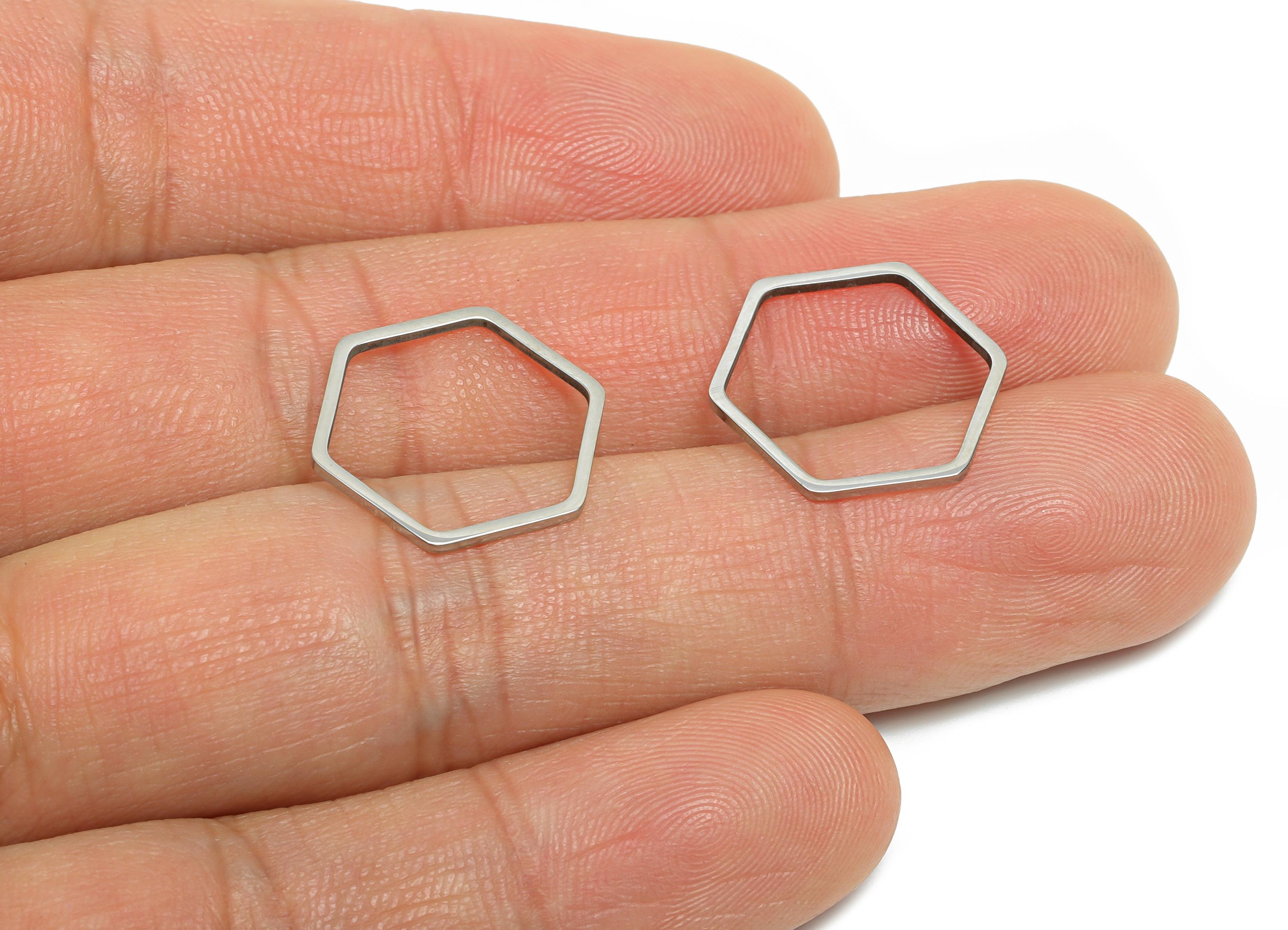 18mm Steel Hexagon Ring Earring Charm - Geometric Jewelry Connector for DIY Making - Lightweight Hollow Hexagon Charm-17.8x15.8x0.9mm-SS2681 - DOMEDBAZAAR