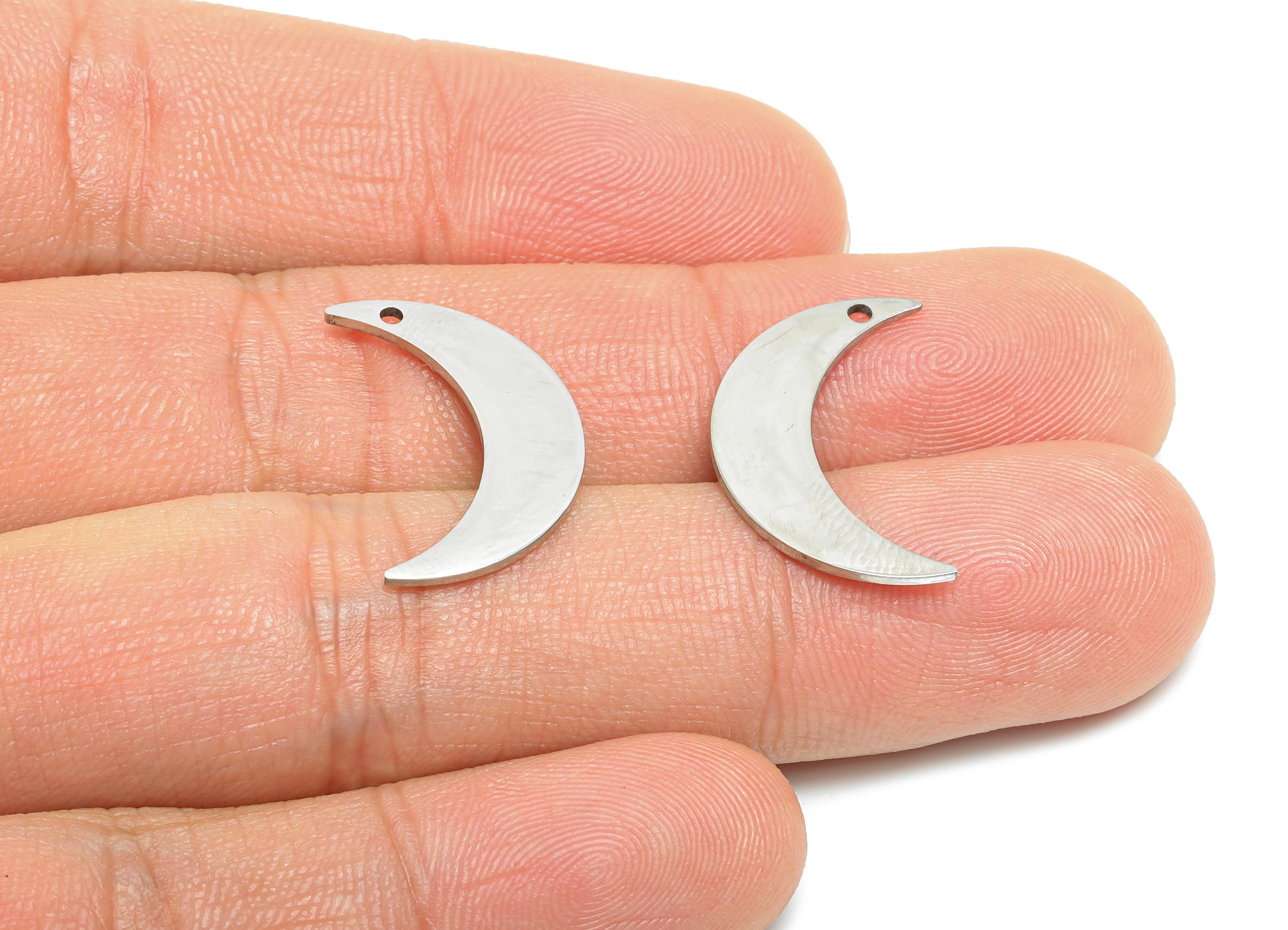 Crescent Moon Charm - Steel Silver Crescent Necklace Piece - Celestial Jewelry Supply - Minimalist Moon Charm - 21x13x0.98mm - SS2652 - DOMEDBAZAAR