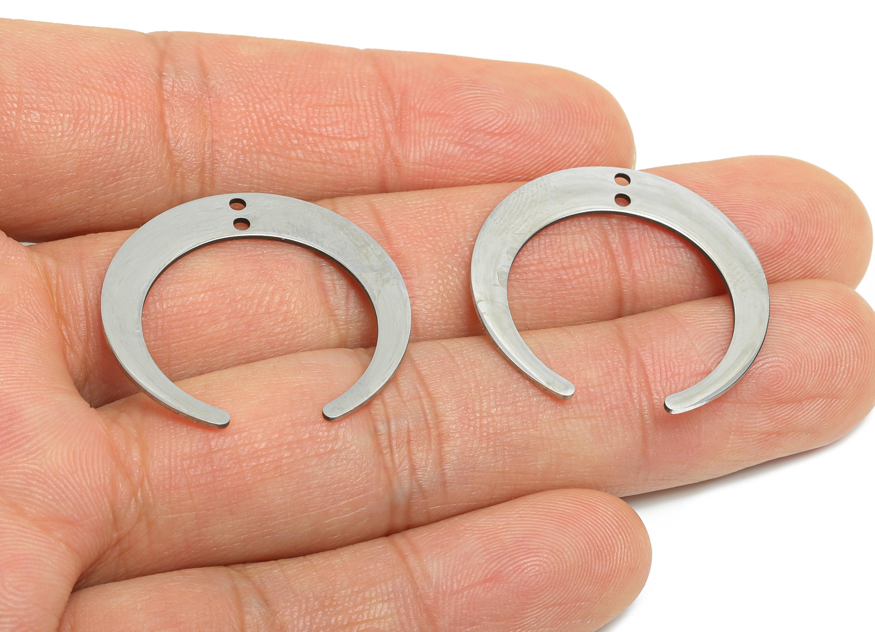 Steel Crescent Connector - Steel Open Lunar Pendant - Celestial Jewelry Supply - Double Hole Crescent Connector - 28x27.56x0.98mm - SS2630 - DOMEDBAZAAR