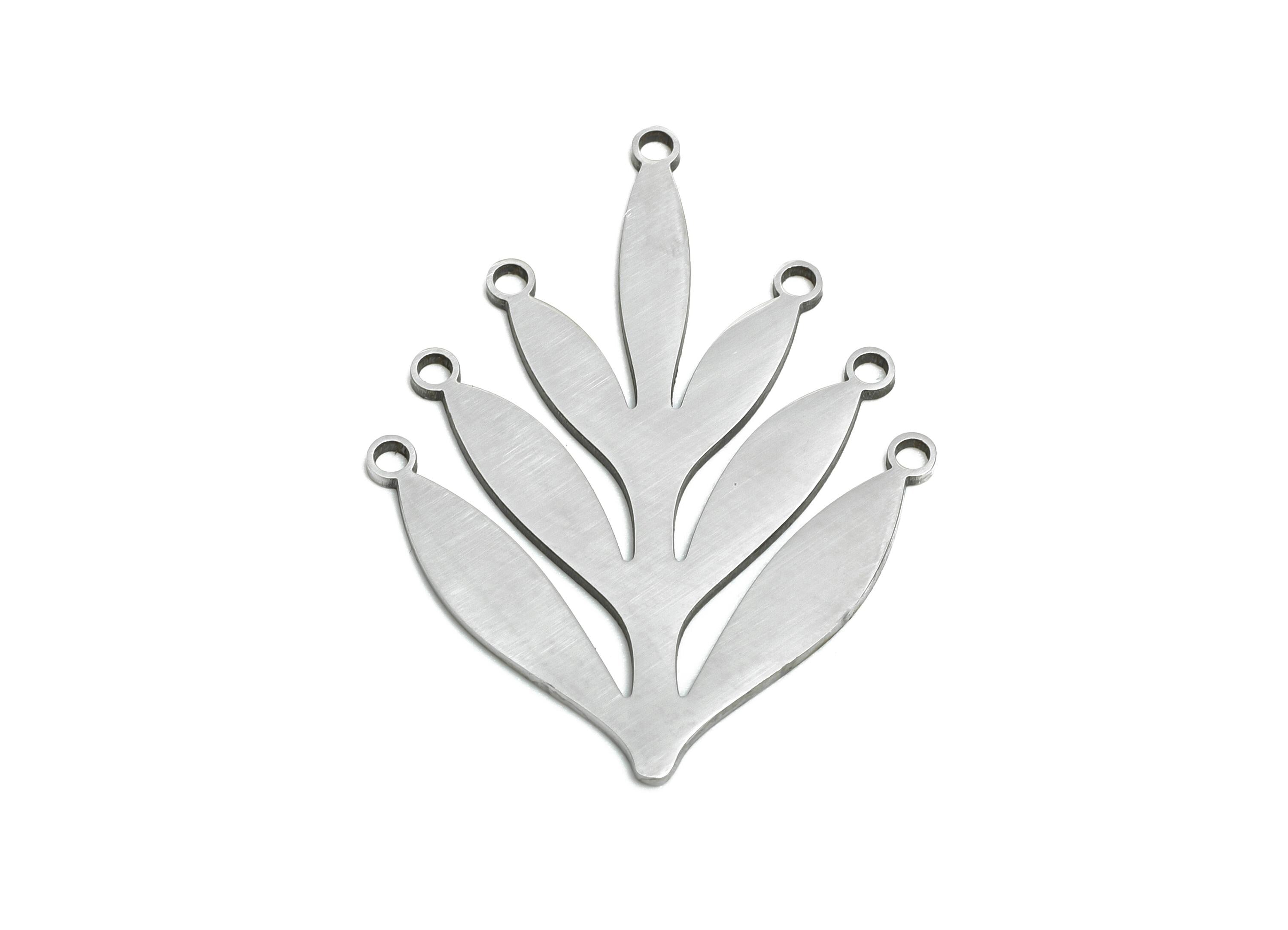 Leaf Pendant Connector - Steel Boho Botanical Jewelry Supply - Fern Leaf Charm - Geometric Leaf Dangle Charm - 30x22.94x0.98mm - SS2631 - DOMEDBAZAAR