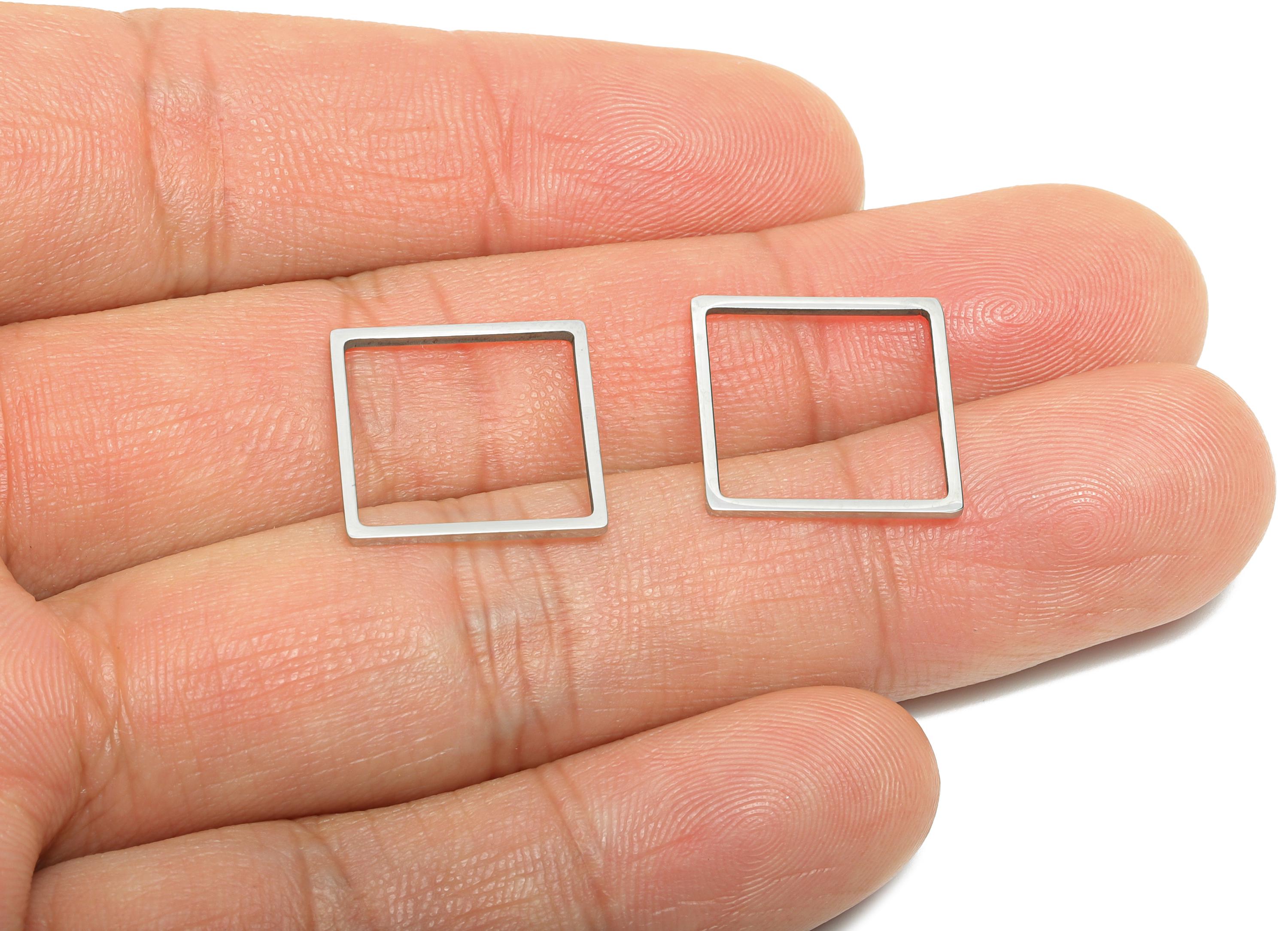 15mm Steel Square Ring Earring Charm - Geometric Jewelry Connector for DIY Making - Lightweight Hollow Square Charm - 15.8x15.8x0.9mm-SS2676 - DOMEDBAZAAR