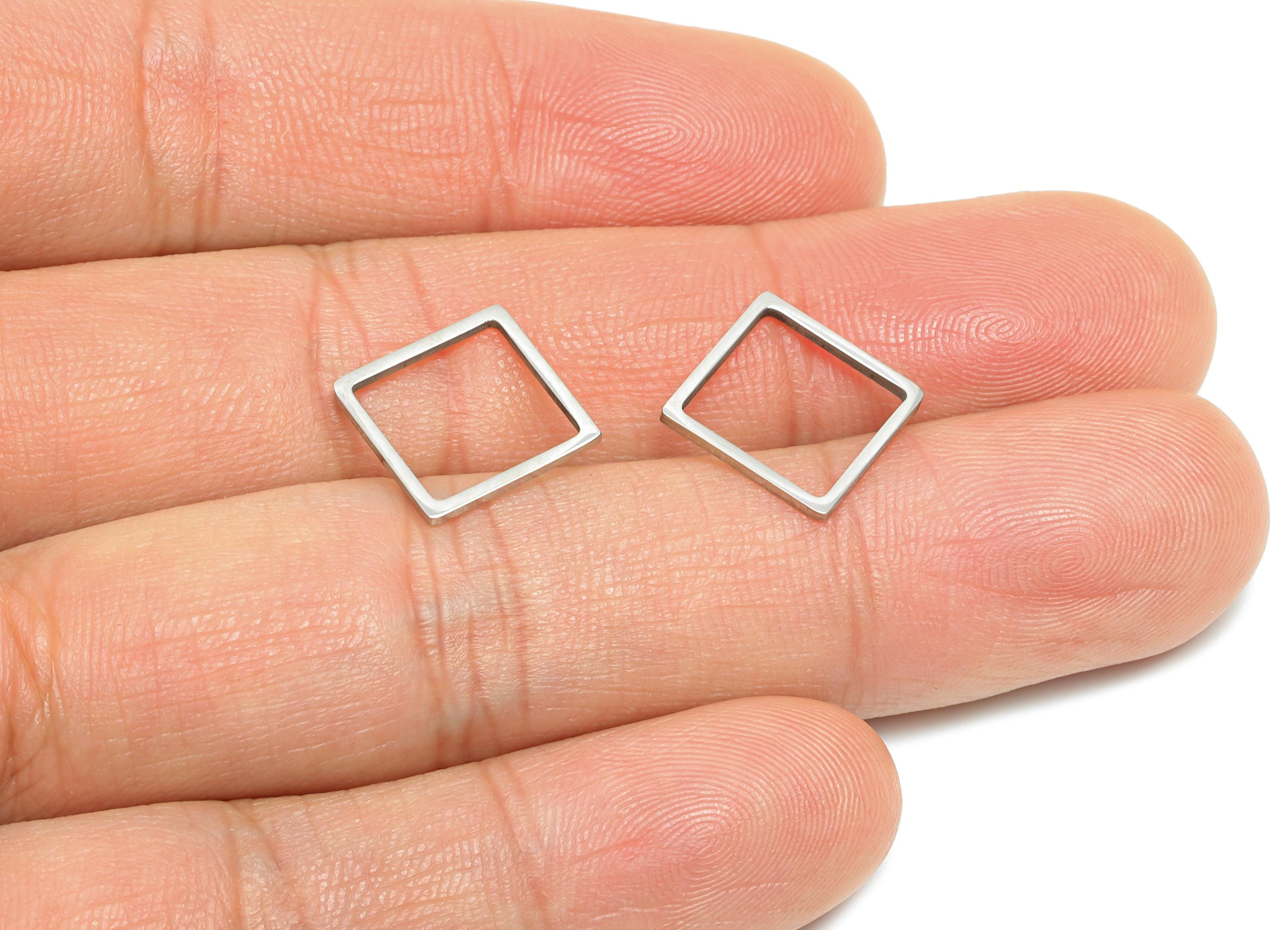 11mm Steel Square Ring Earring Charm - Geometric Jewelry Connector for DIY Making - Lightweight Hollow Square Charm - 11.8x11.8x0.9mm-SS2677 - DOMEDBAZAAR
