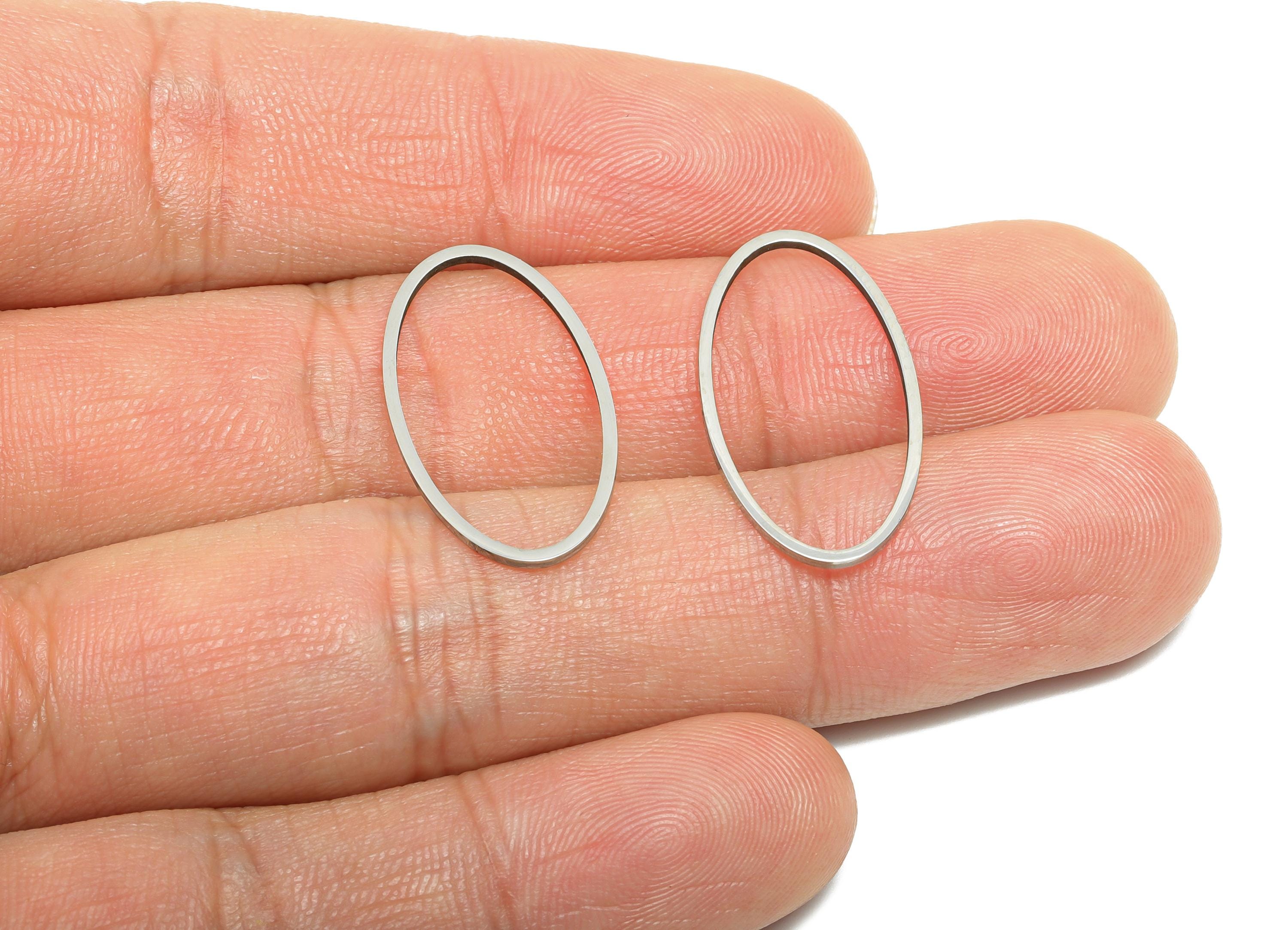 25mm Steel Oval Ring Earring Charm - Geometric Jewelry Connector for DIY Making - Lightweight Hollow Square Finding - 25.7x14x0.9mm - SS2667 - DOMEDBAZAAR