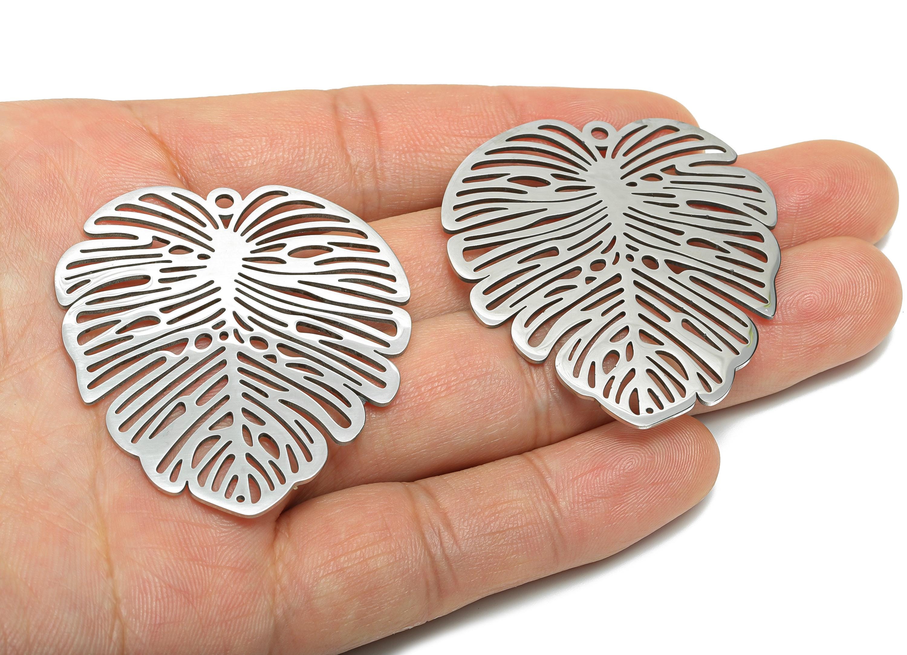 Monstera Leaf Pendant - Steel Tropical Leaf Jewelry - Botanical Jewelry Supply - Steel Boho Charm - Nature Jewelry - 49x43x0.98mm - SS2626 - DOMEDBAZAAR