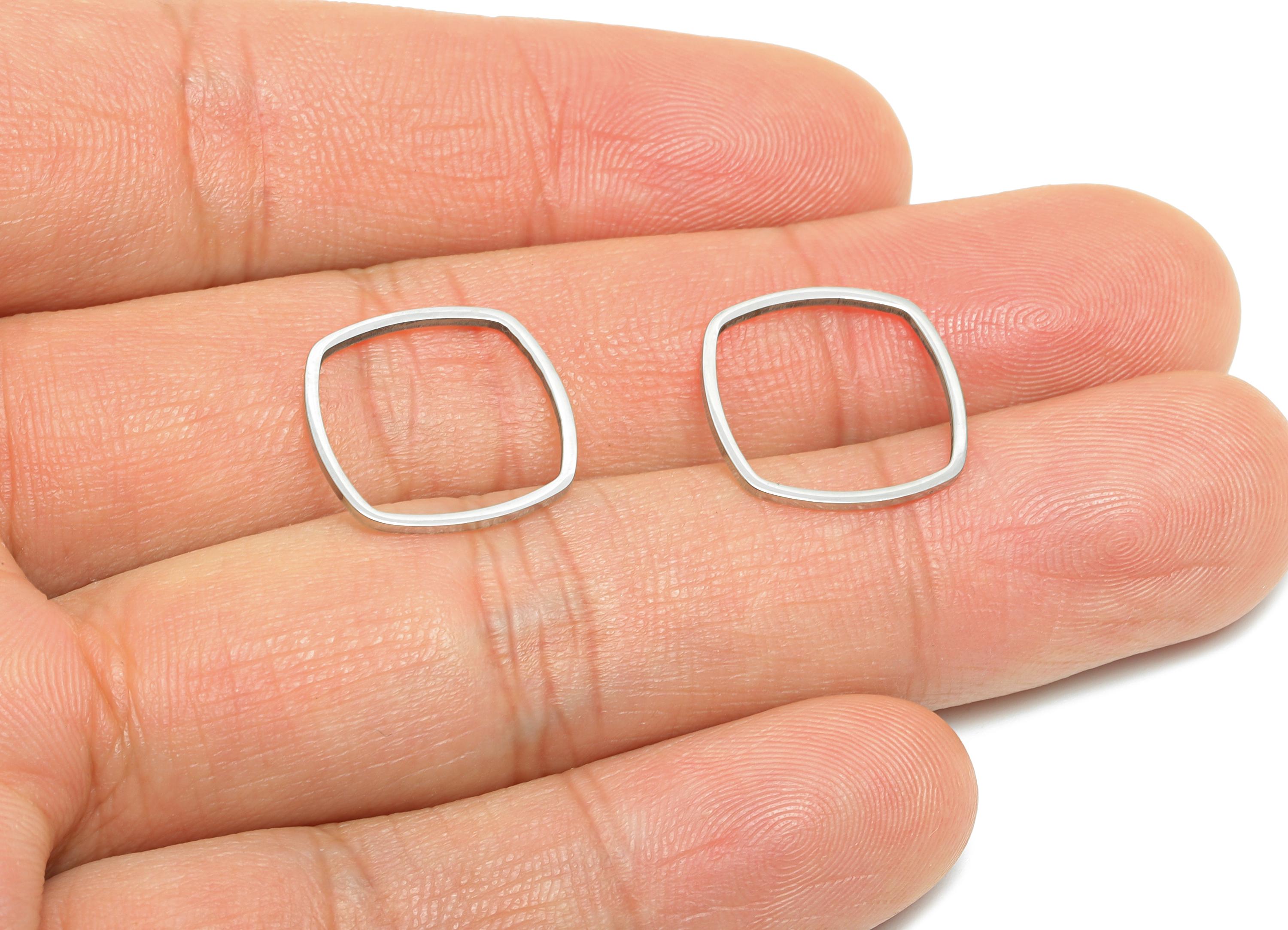 15mm Steel Square Ring Earring Charm - Geometric Jewelry Connector for DIY Making - Hollow Square Jewelry Charm - 15.7x15.7x0.9mm - SS2664