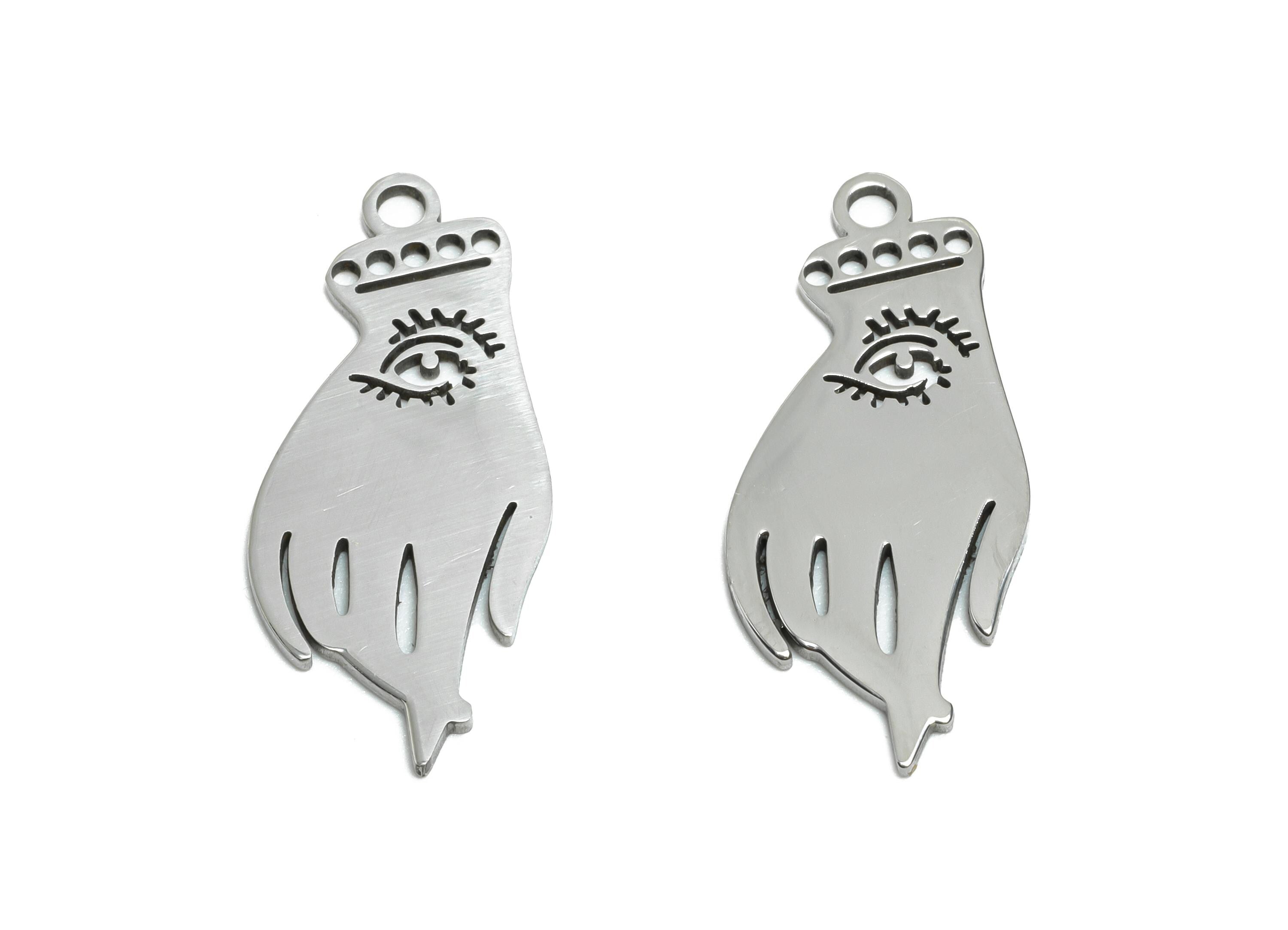 Hamsa Hand Pendant - Stainless Steel Esoteric Symbol Pendant - All-Seeing Eye Pendant - DIY Jewelry Supplies - 23x10x0.98mm - SS2647 - DOMEDBAZAAR