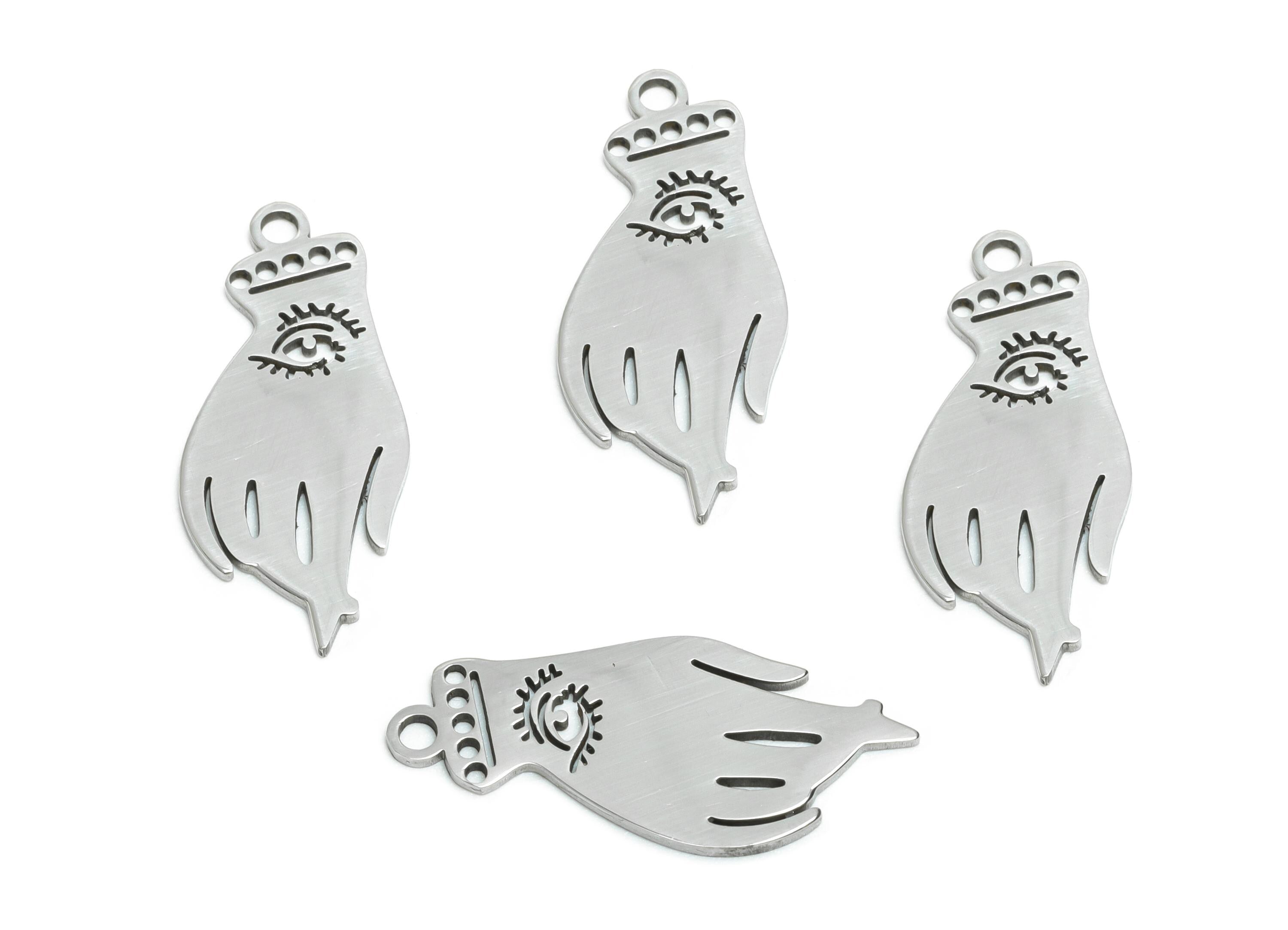 Hamsa Hand Pendant - Stainless Steel Esoteric Symbol Pendant - All-Seeing Eye Pendant - DIY Jewelry Supplies - 23x10x0.98mm - SS2647 - DOMEDBAZAAR