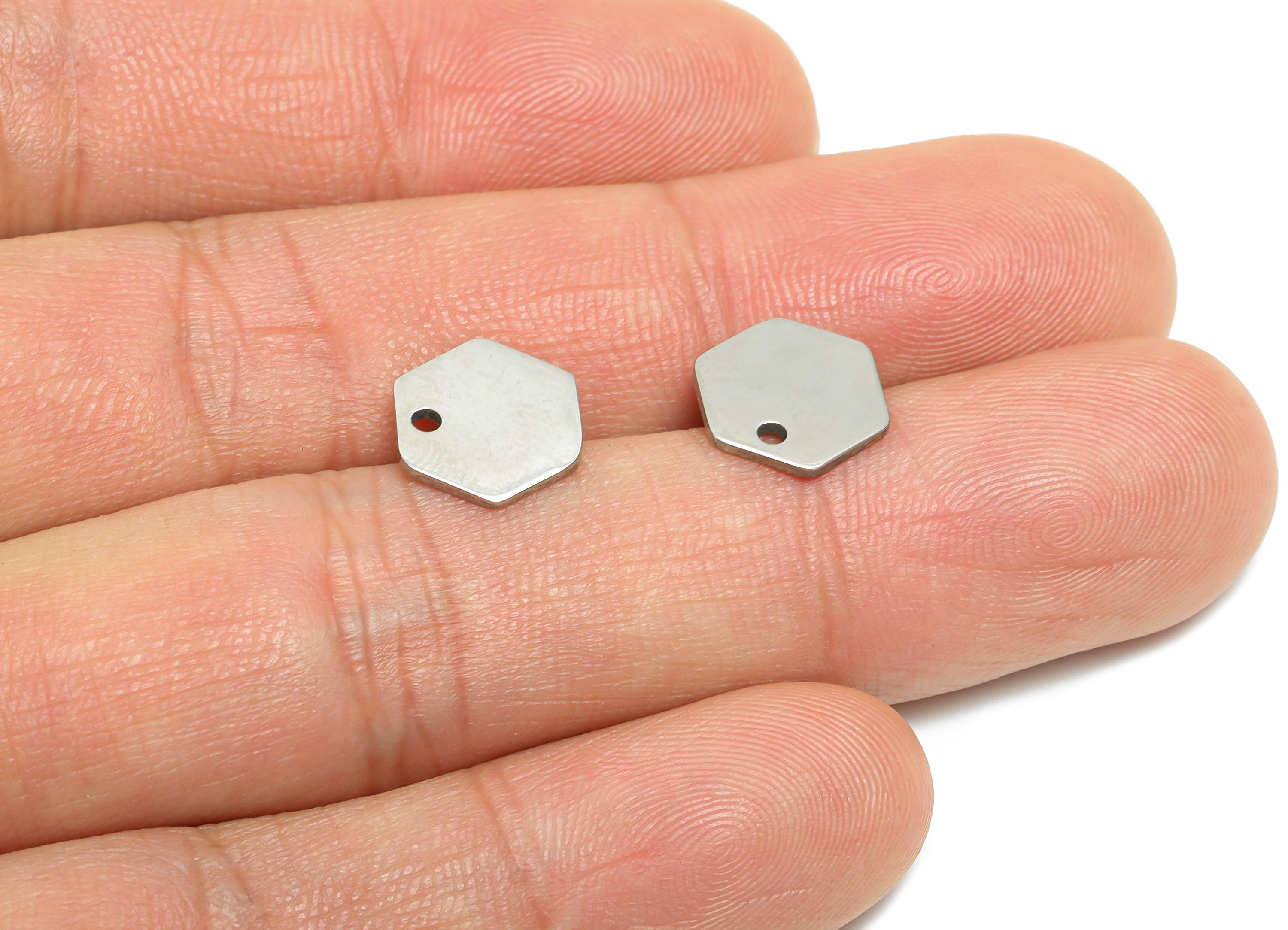 Steel Hexagon Charm - Stainless Steel Geometric Jewelry - Metal Hexagon Jewelry Charm - DIY Bracelet Making Supplies -10.9x9.9x0.9mm -SS2684 - DOMEDBAZAAR