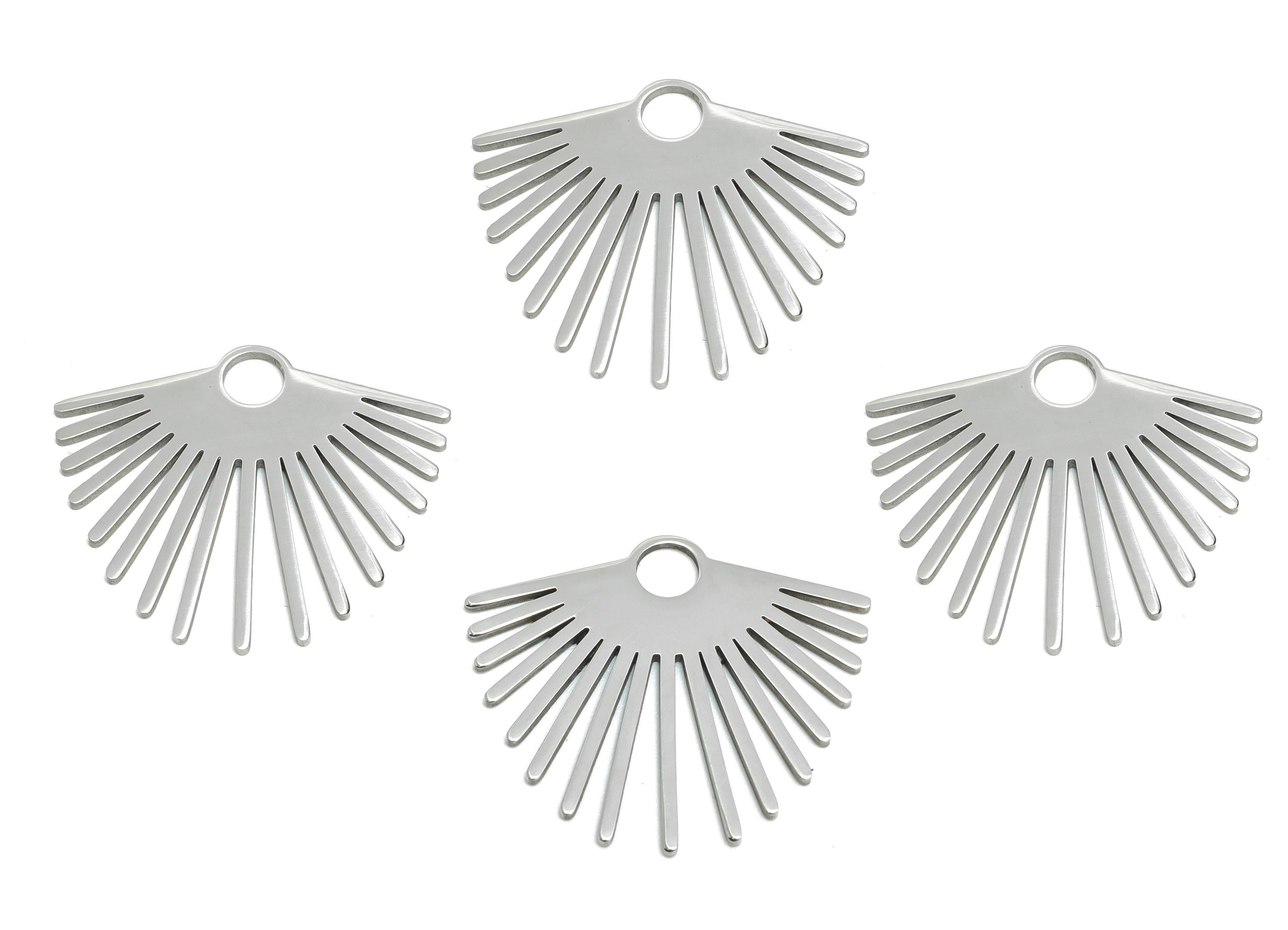 Steel Fan Charm - Stainless Steel Sunburst Charm - Geometric Sunburst Jewelry - Radiant Sun Rays Necklace Charm - 23x20x0.98mm - SS2608 - DOMEDBAZAAR