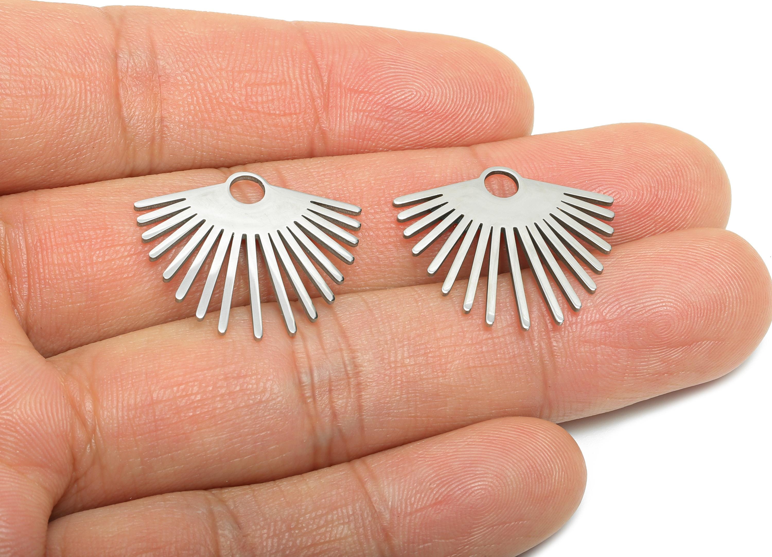 Steel Fan Charm - Stainless Steel Sunburst Charm - Geometric Sunburst Jewelry - Radiant Sun Rays Necklace Charm - 23x20x0.98mm - SS2608 - DOMEDBAZAAR