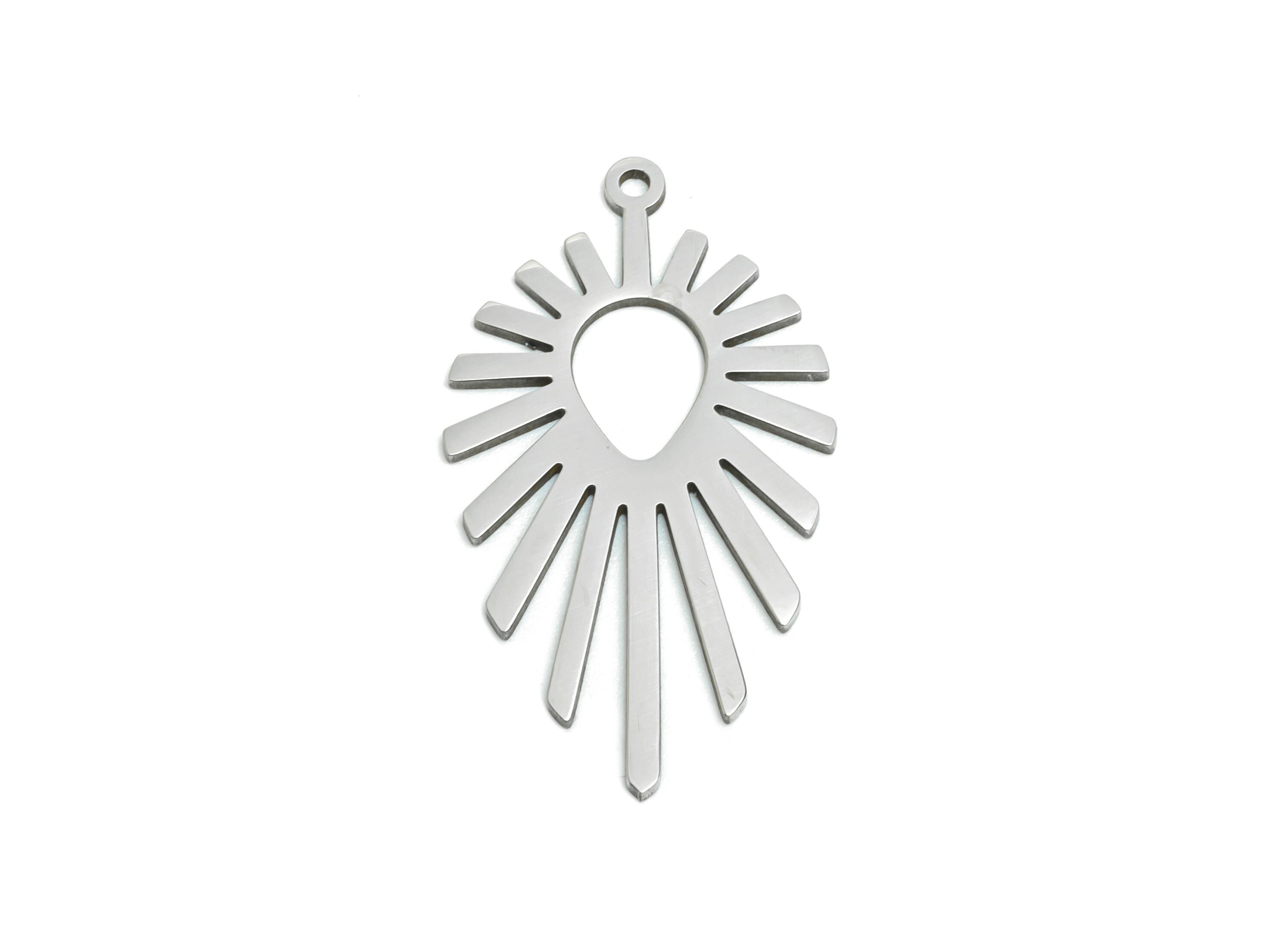 Drop Steel Sun Charm - Sunburst Pendant with Drop Cutout - Celestial Sun Ray Charm - Sunbeam Jewelry Connector - 30x16x0.98mm - SS2609 - DOMEDBAZAAR