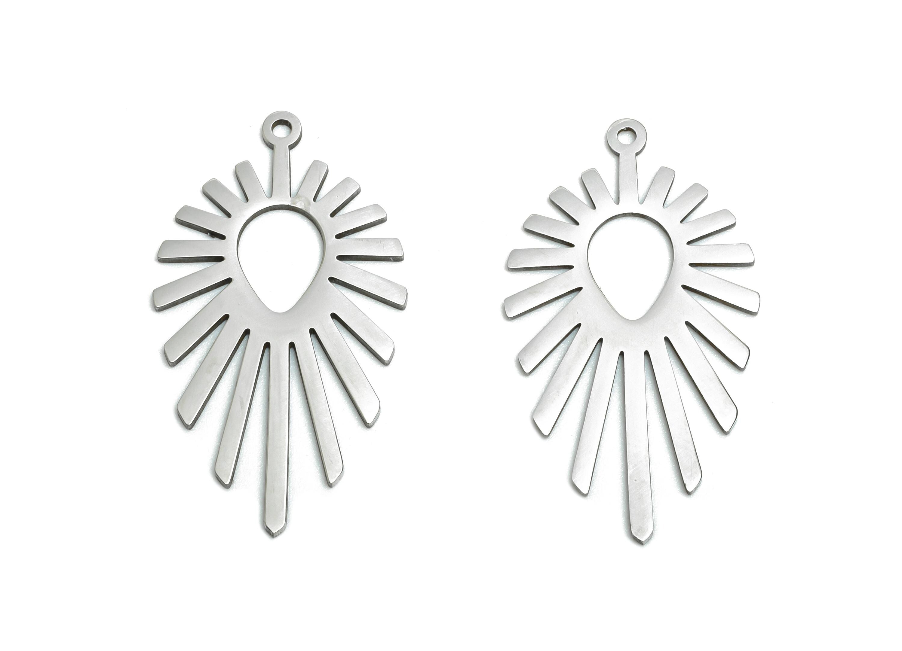 Drop Steel Sun Charm - Sunburst Pendant with Drop Cutout - Celestial Sun Ray Charm - Sunbeam Jewelry Connector - 30x16x0.98mm - SS2609 - DOMEDBAZAAR