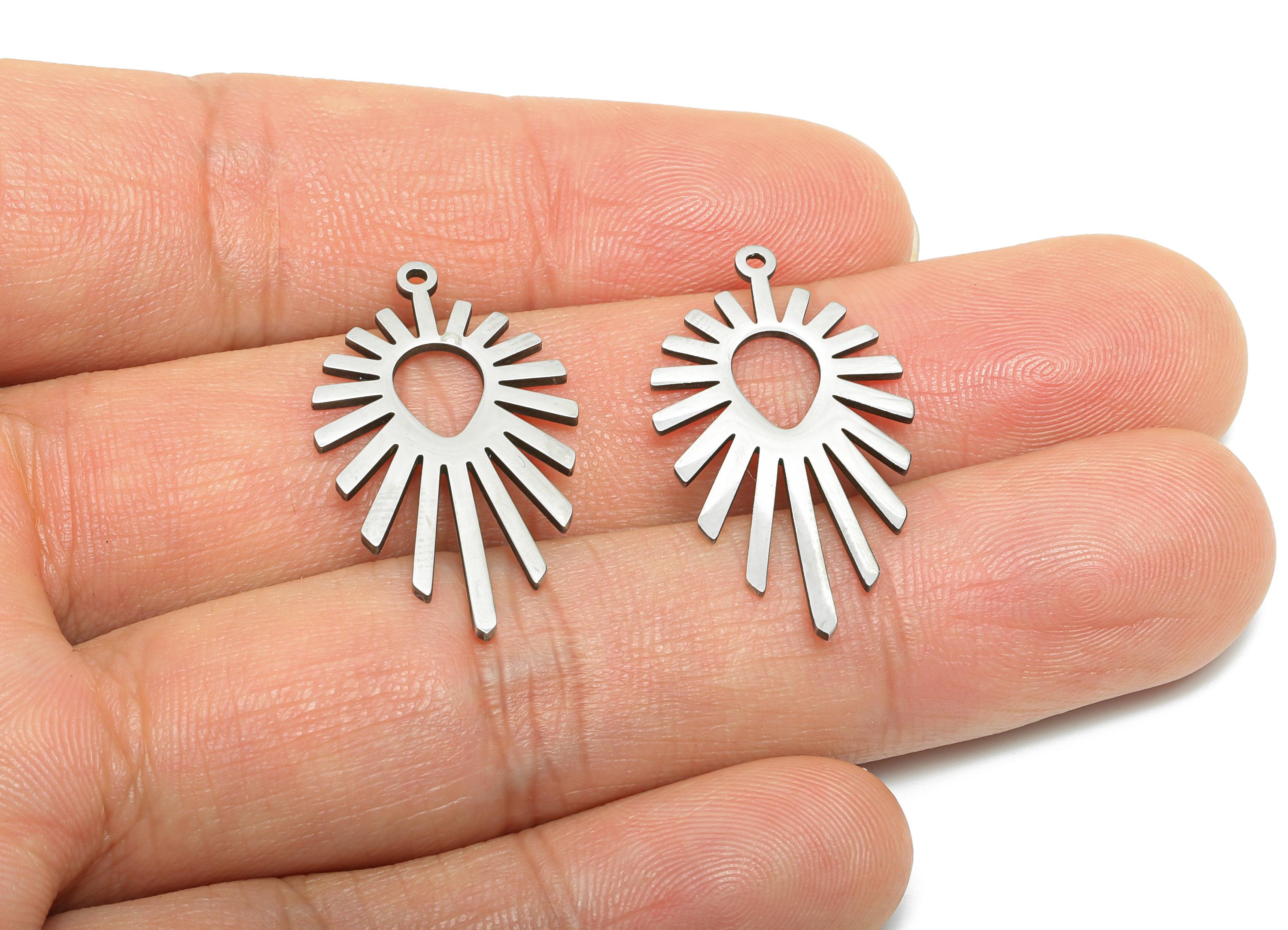 Drop Steel Sun Charm - Sunburst Pendant with Drop Cutout - Celestial Sun Ray Charm - Sunbeam Jewelry Connector - 30x16x0.98mm - SS2609 - DOMEDBAZAAR