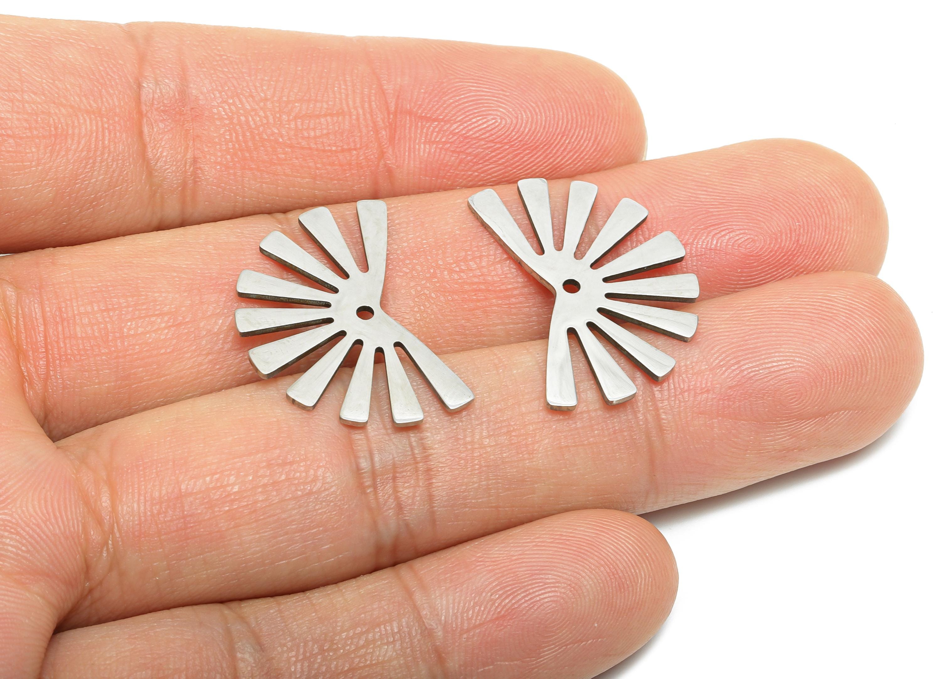 Modern Sunburst Fan Charm - Stainless Steel Geometric Radiant Charm - Art Deco Fan Connector - Sun Necklace Charm - 24.75x16x0.98mm - SS2641 - DOMEDBAZAAR