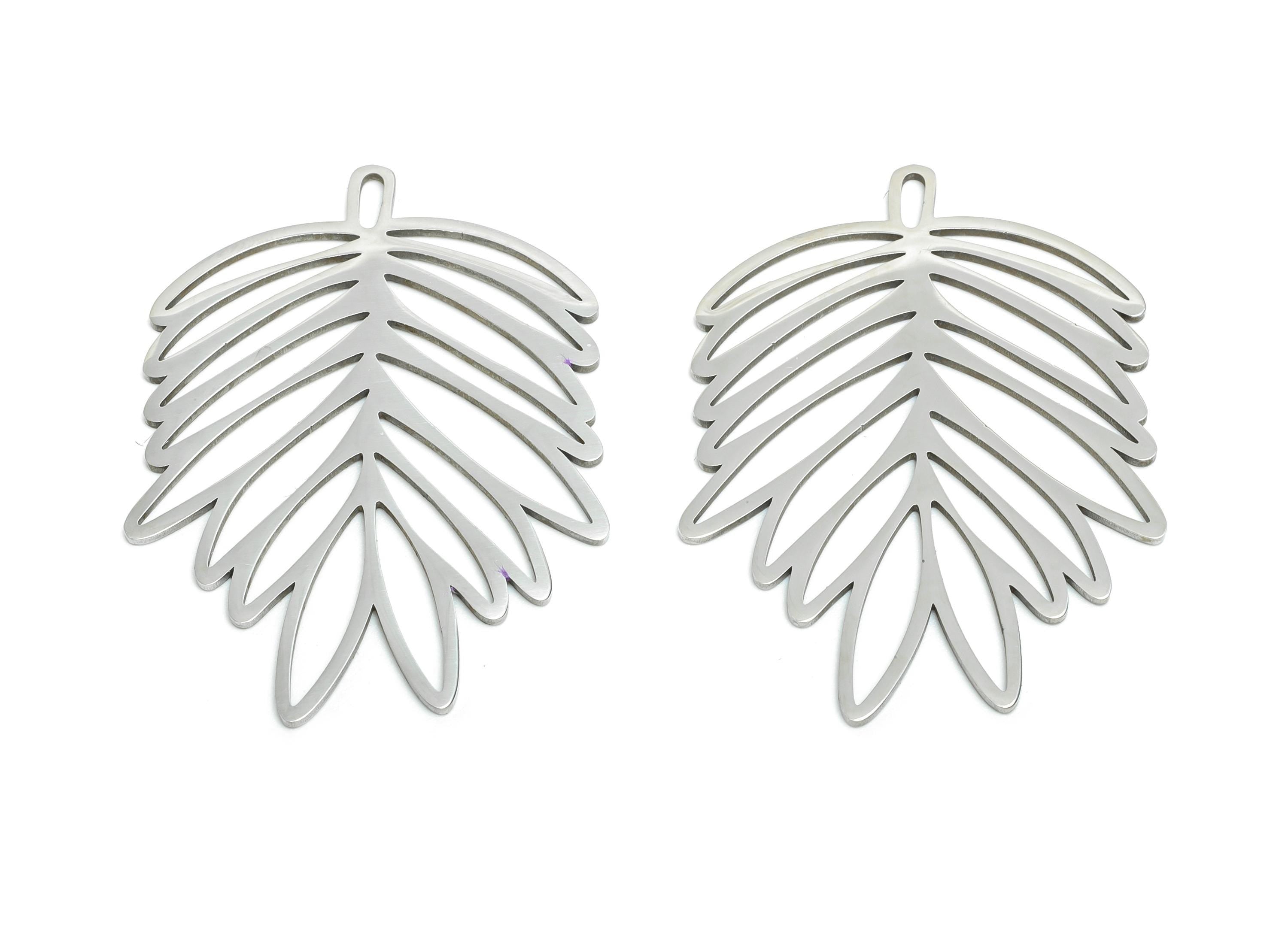 Tropical Leaf Pendant - Steel Boho Palm Leaf Jewelry - Minimalist Botanical Pendant - Geometric Leaf Dangle Charm - 38x28x0.98mm - SS2624 - DOMEDBAZAAR