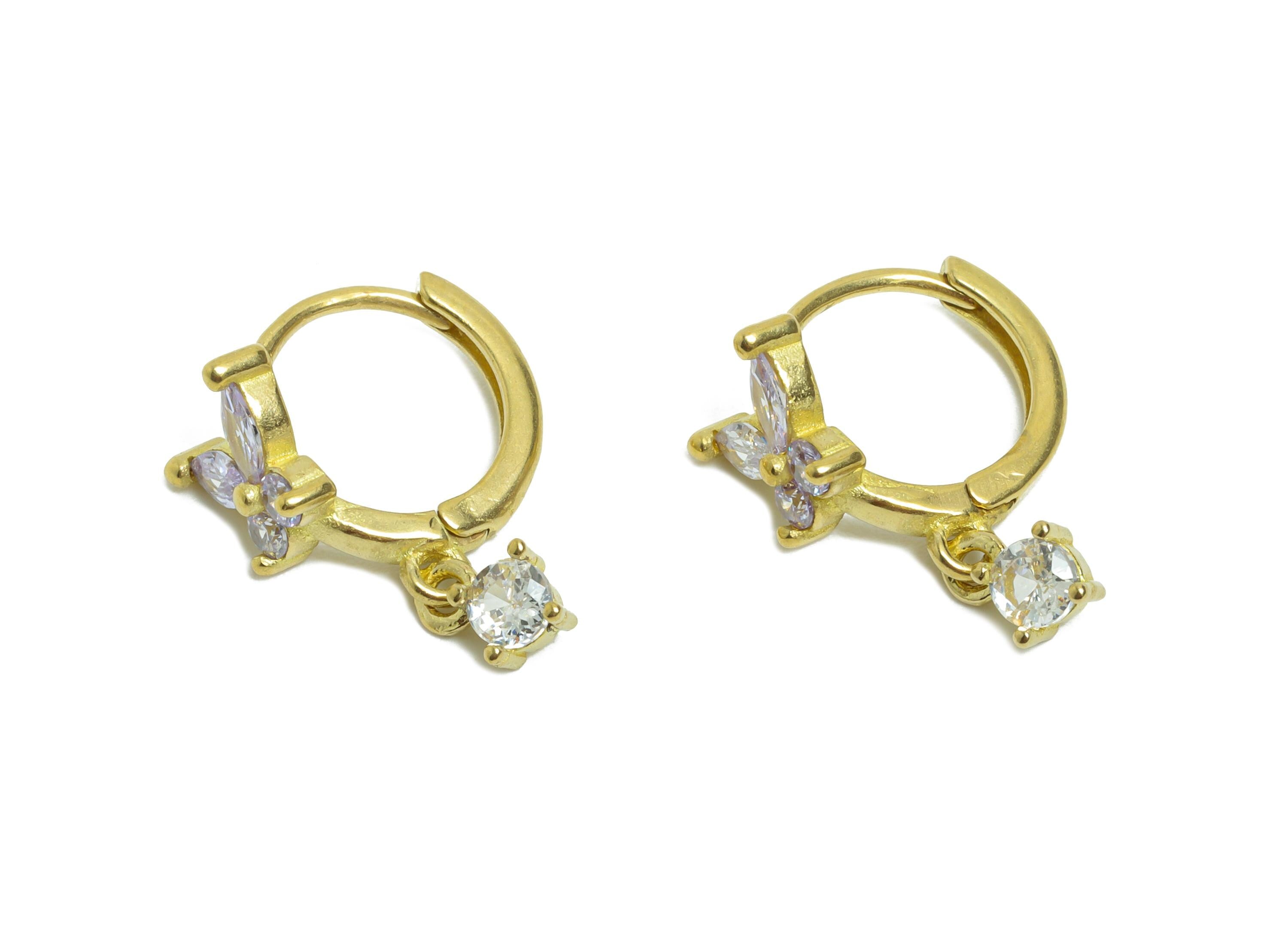 Brass Butterfly Huggie Hoop Earring - Raw Brass Dangle Marquise Purple Zircon Hoop Earring - Dainty Huggie Hoop - 15.83x12x7.53mm - PP11303 - DOMEDBAZAAR